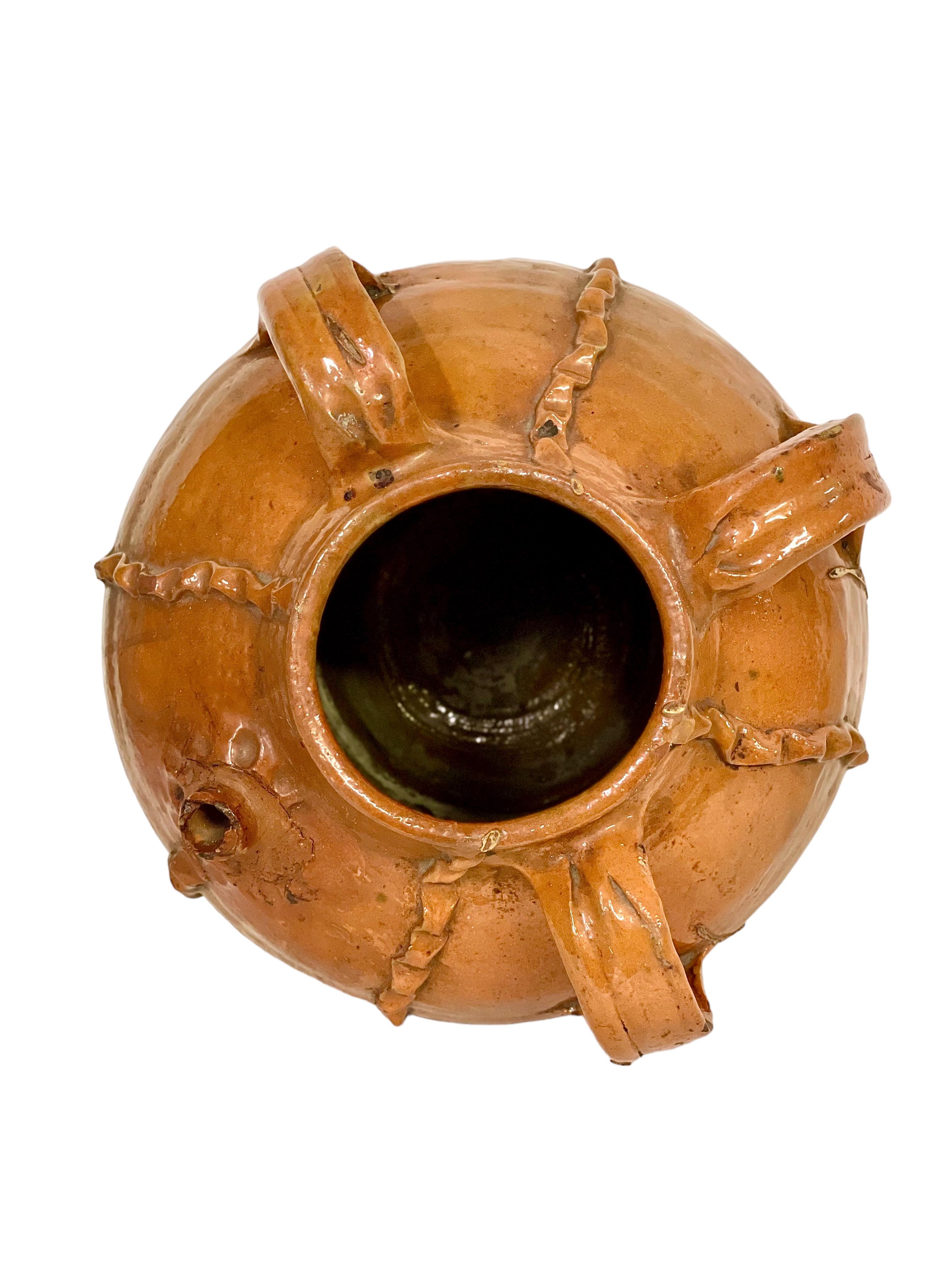 18th C. Glazed Nut Oil Jar with Three Handles from Dordogne Region For Sale 1