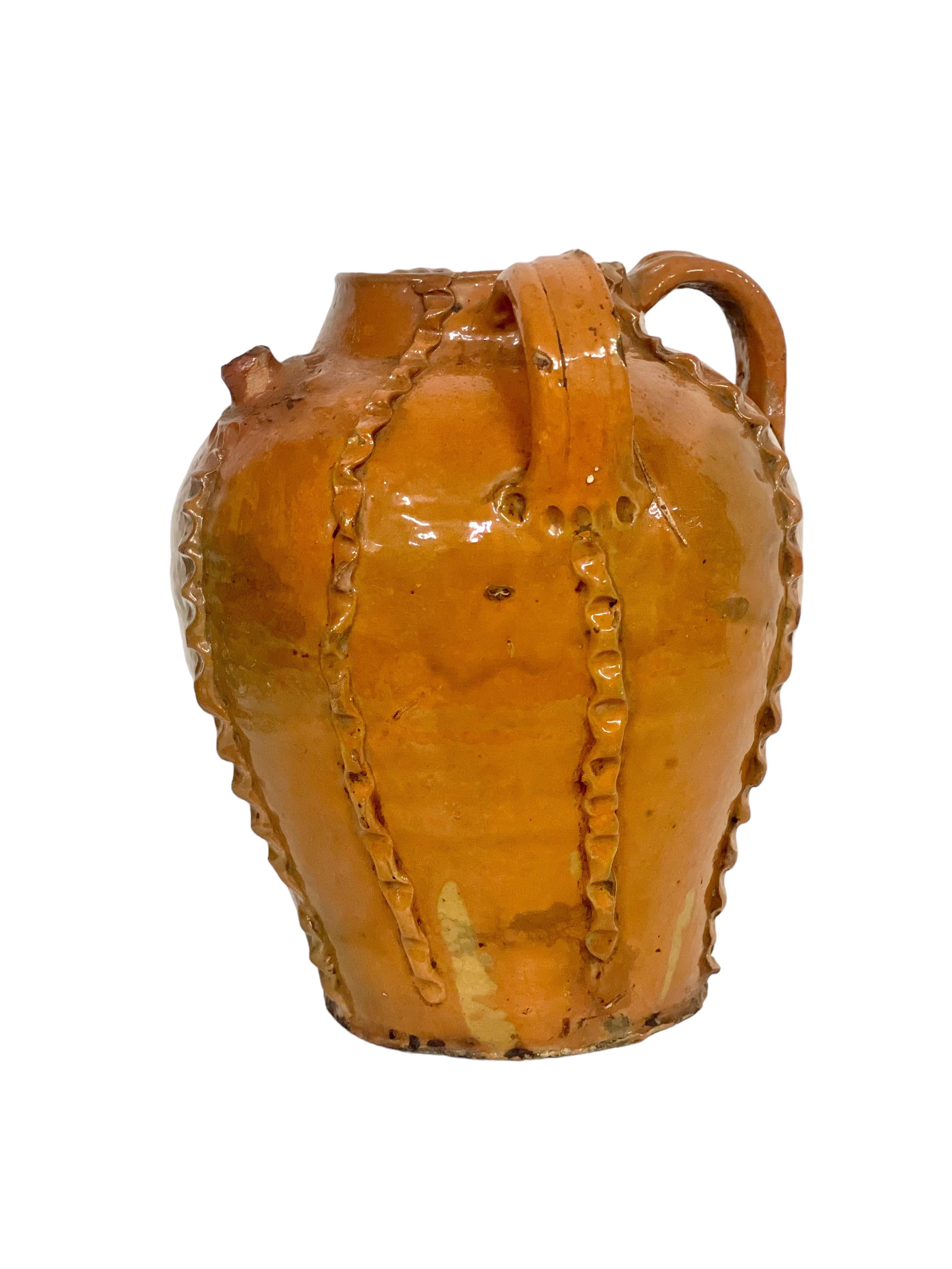 18th C. Glazed Nut Oil Jar with Three Handles from Dordogne Region For Sale 2