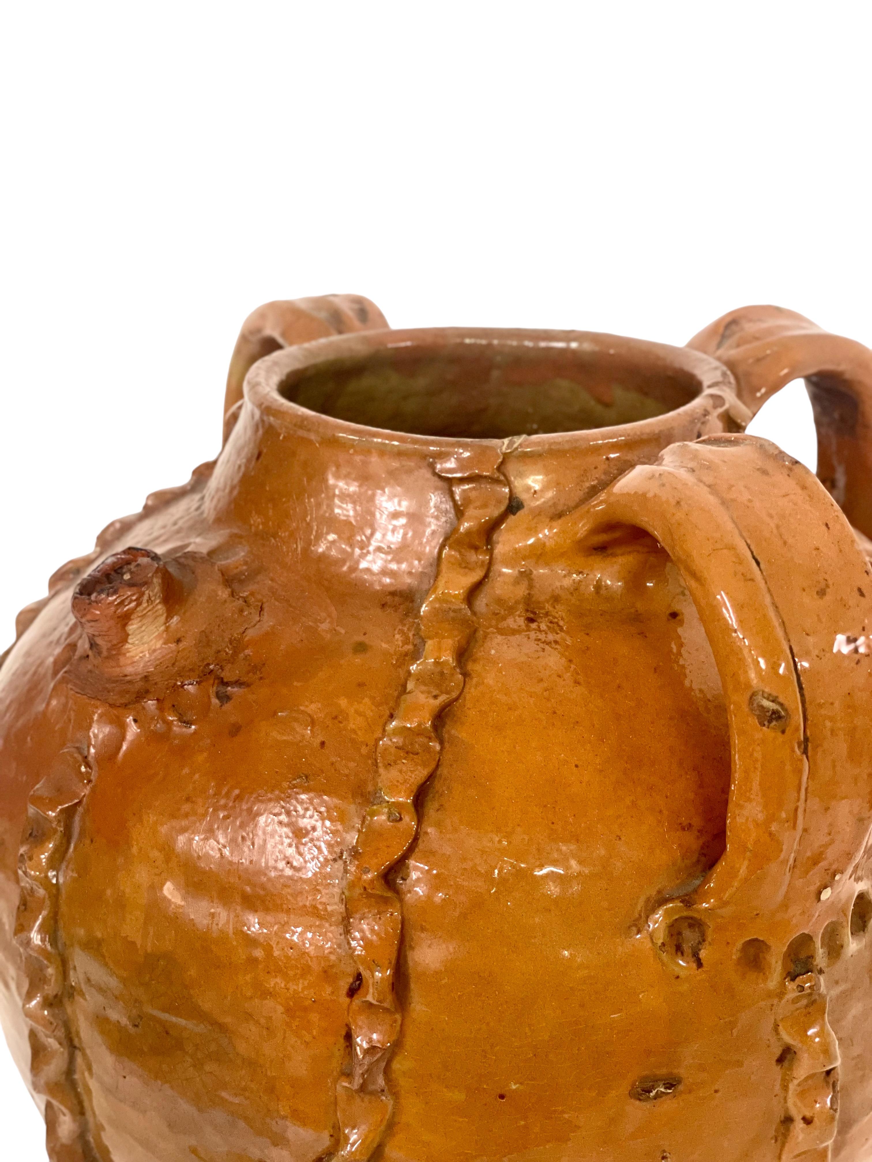 18th C. Glazed Nut Oil Jar with Three Handles from Dordogne Region For Sale 3