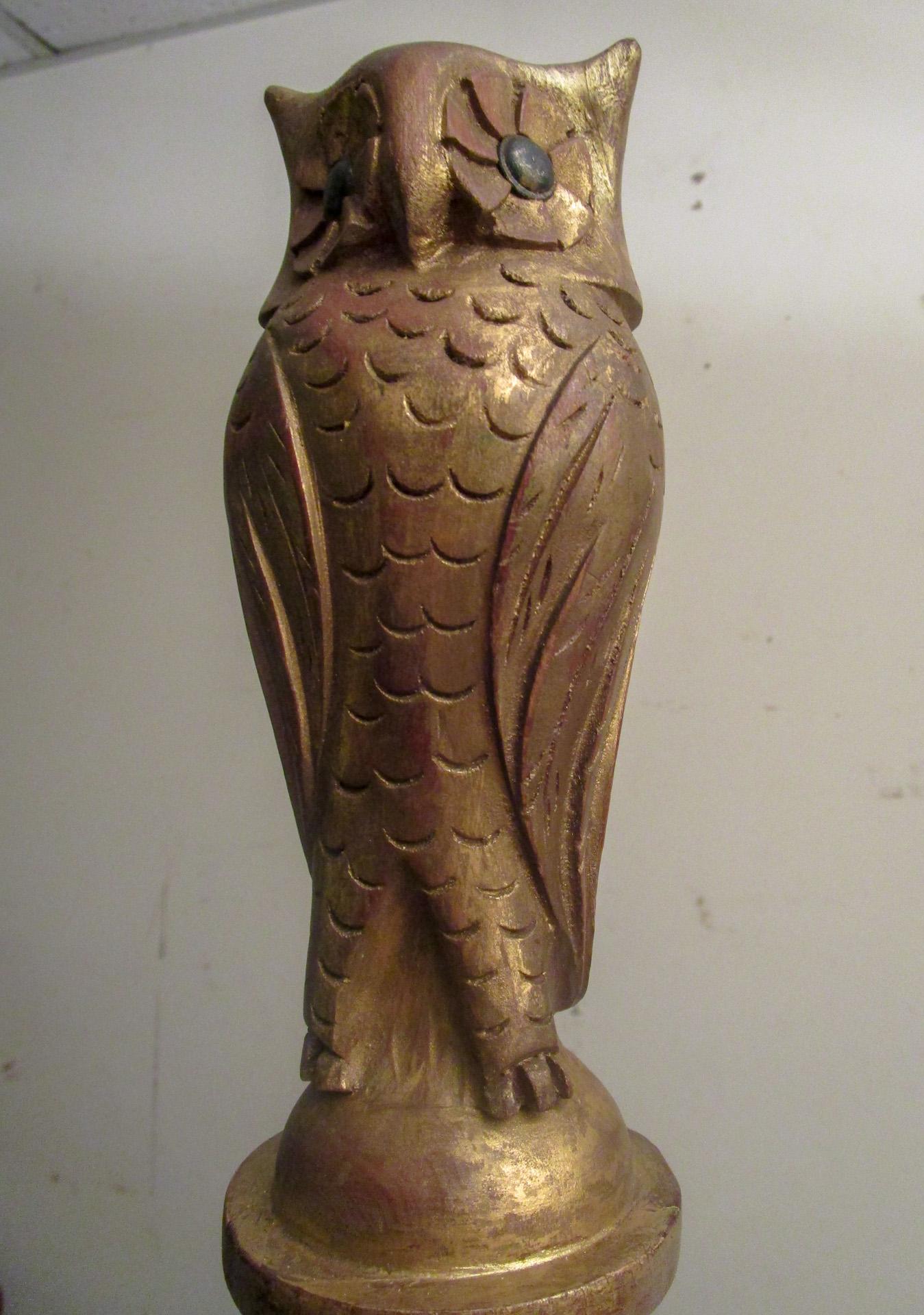 Victorian 19th c Gold Giltwood Freemasons Fraternal Ceremonial Owl Staff on Metal Stand