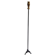 19th c Gold Giltwood Freemasons Fraternal Ceremonial Owl Staff on Metal Stand