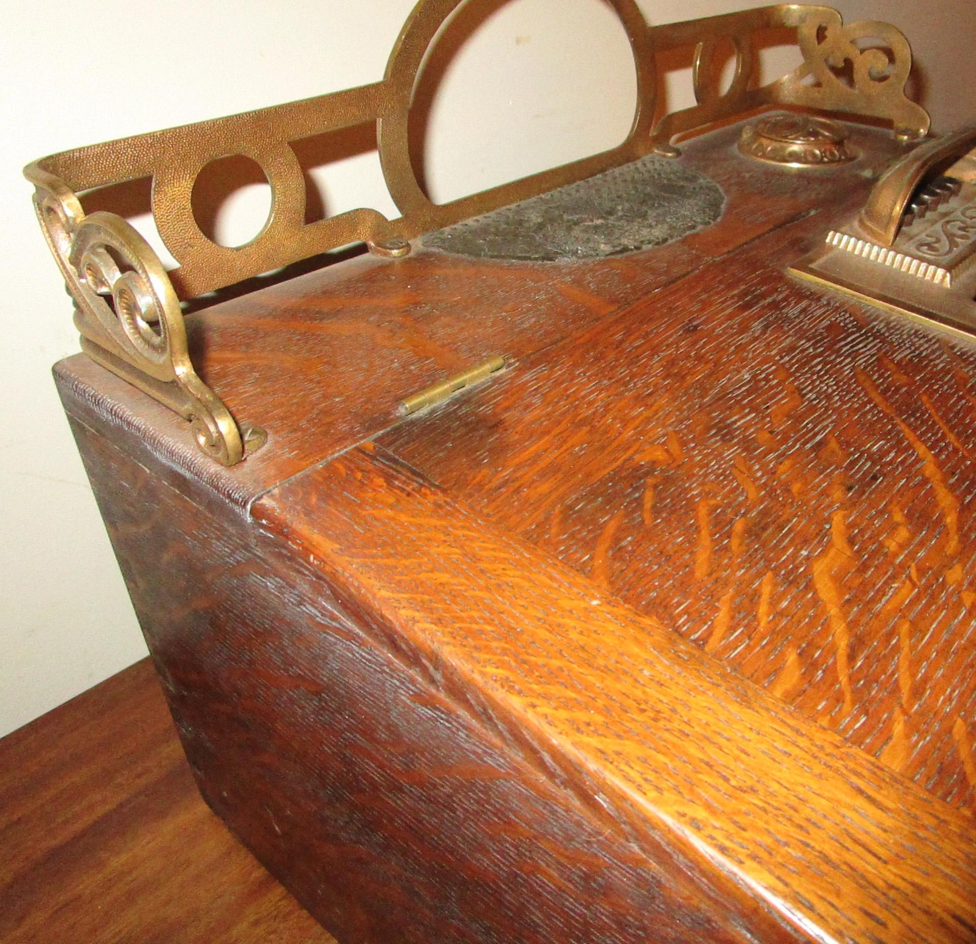 Other 19th c Golden Oak and Brass Flat Model National Cash Register Money Box