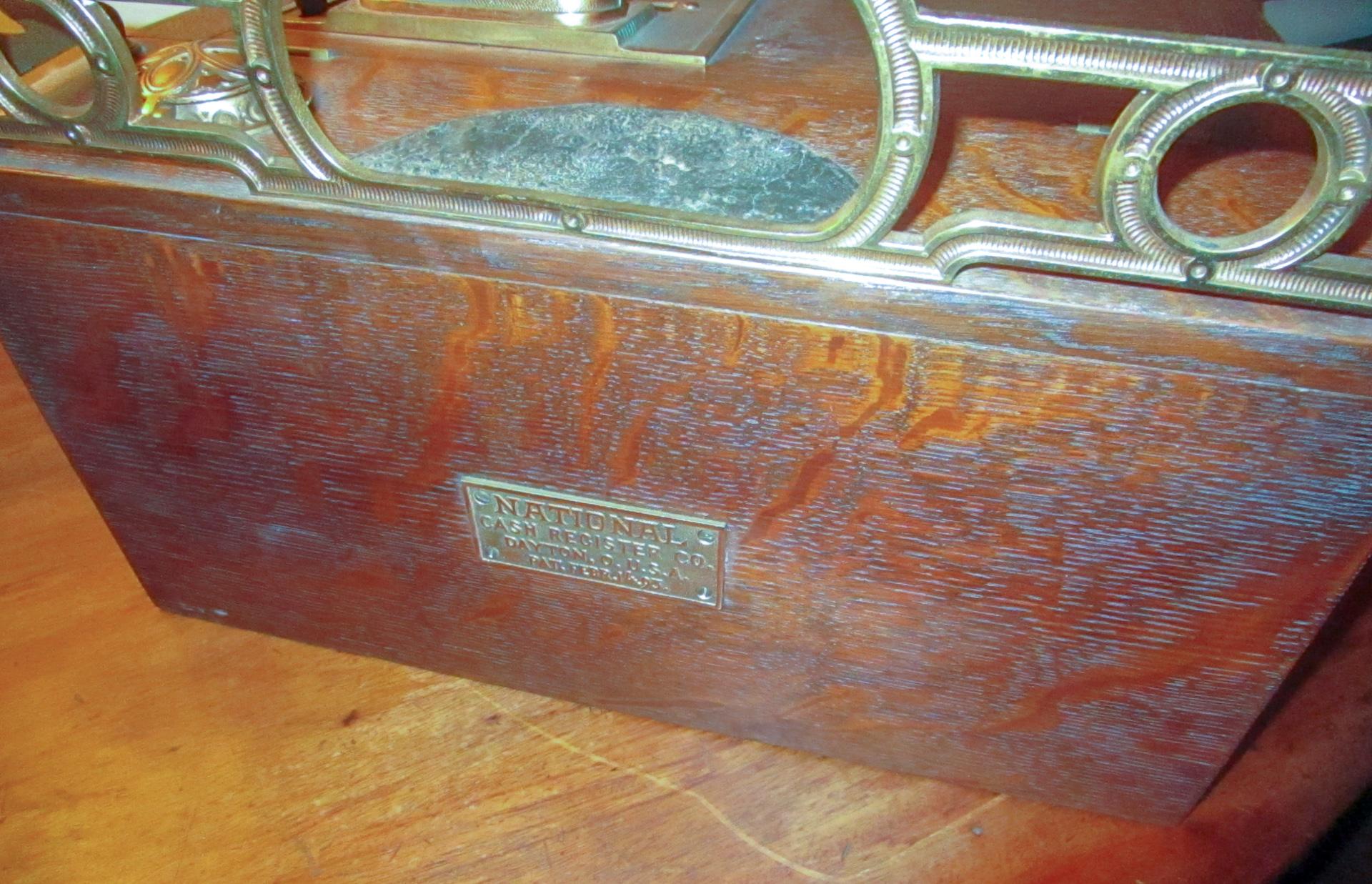 19th c Golden Oak and Brass Flat Model National Cash Register Money Box In Good Condition In Savannah, GA