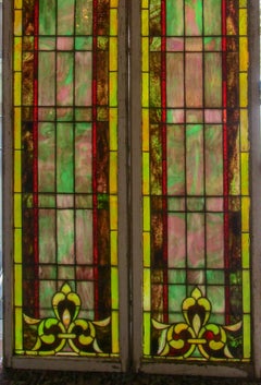 19th Century Gothic Pair Stained Glass Windows of Monumental Size