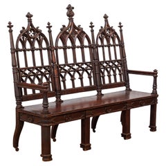 19th C. Gothic Revival Carved Oak Bench