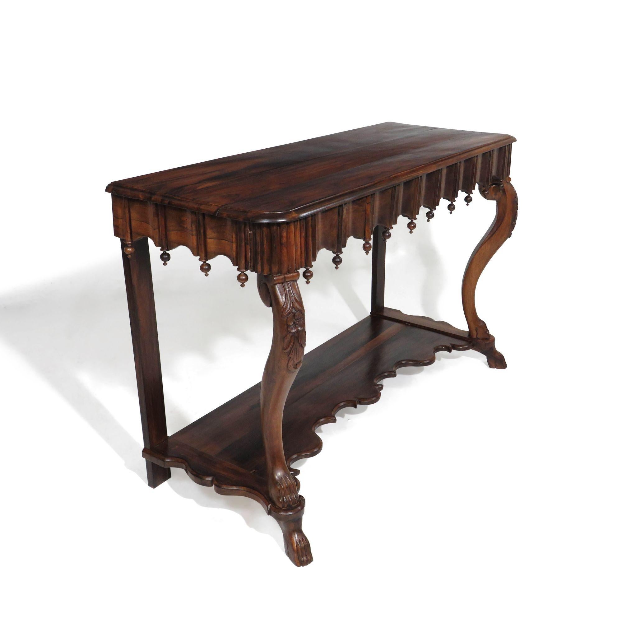 Mid-Century Modern 19th c. Gothic Revival Console Table of Solid Brazilian Rosewood For Sale