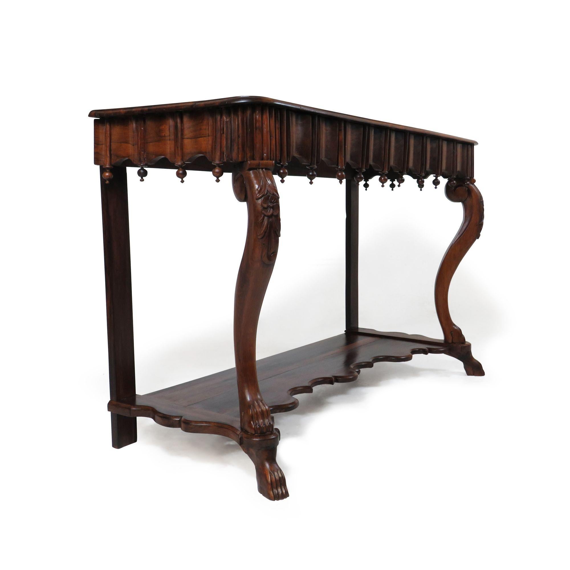Oiled 19th c. Gothic Revival Console Table of Solid Brazilian Rosewood For Sale