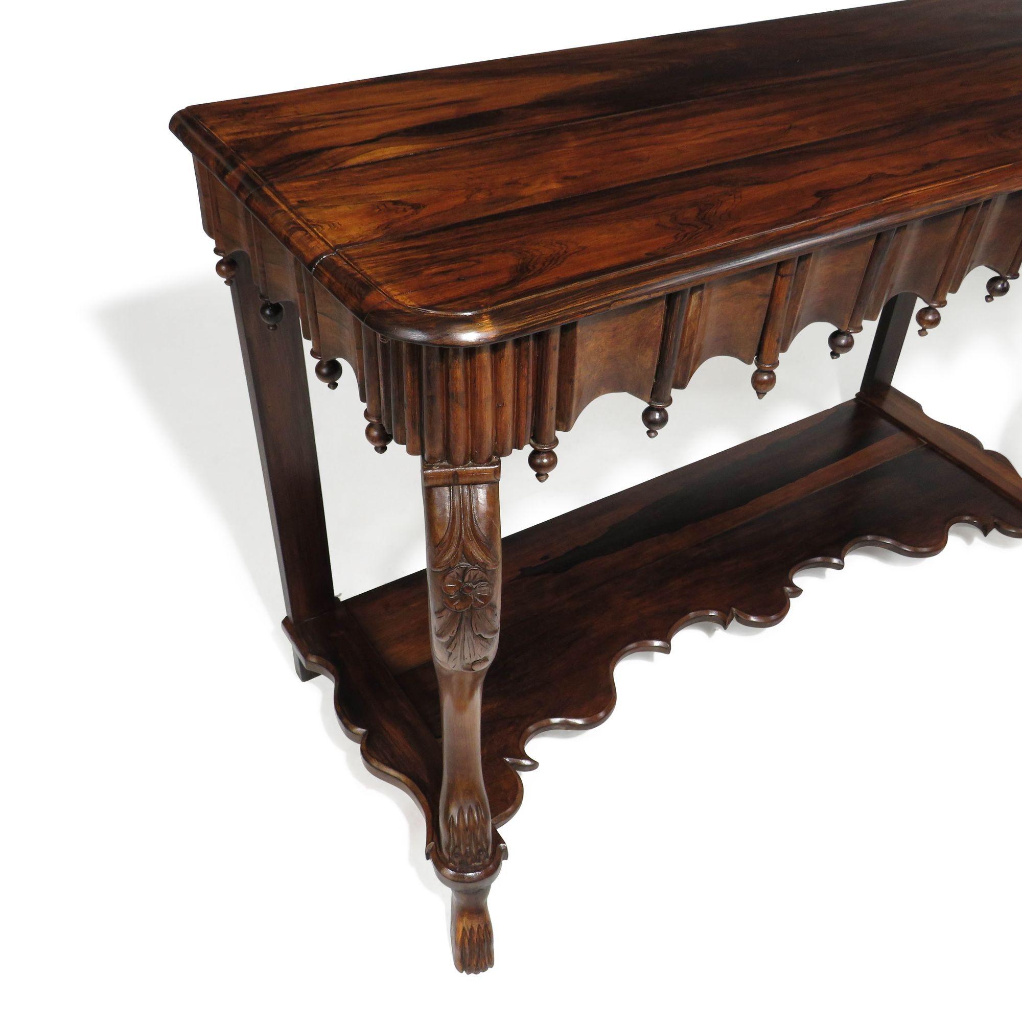 19th c. Gothic Revival Console Table of Solid Brazilian Rosewood In Excellent Condition For Sale In Oakland, CA