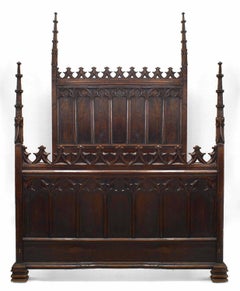 English Gothic Revival Walnut Full Size Bed