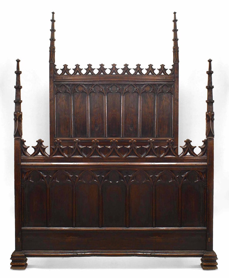 English Gothic Revival Walnut Full Size, Gothic Queen Size Bed Frame
