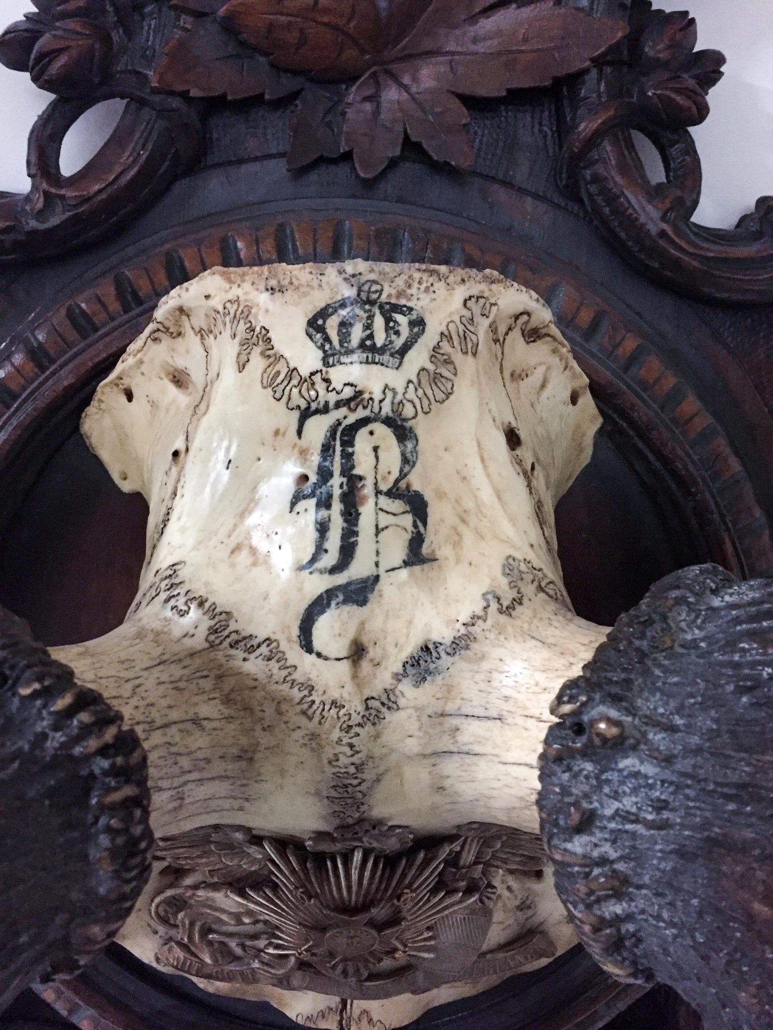 Os Trophée de cerf rouge des Grands Ducs de Bade sur une plaque de forêt noire sculptée à la main