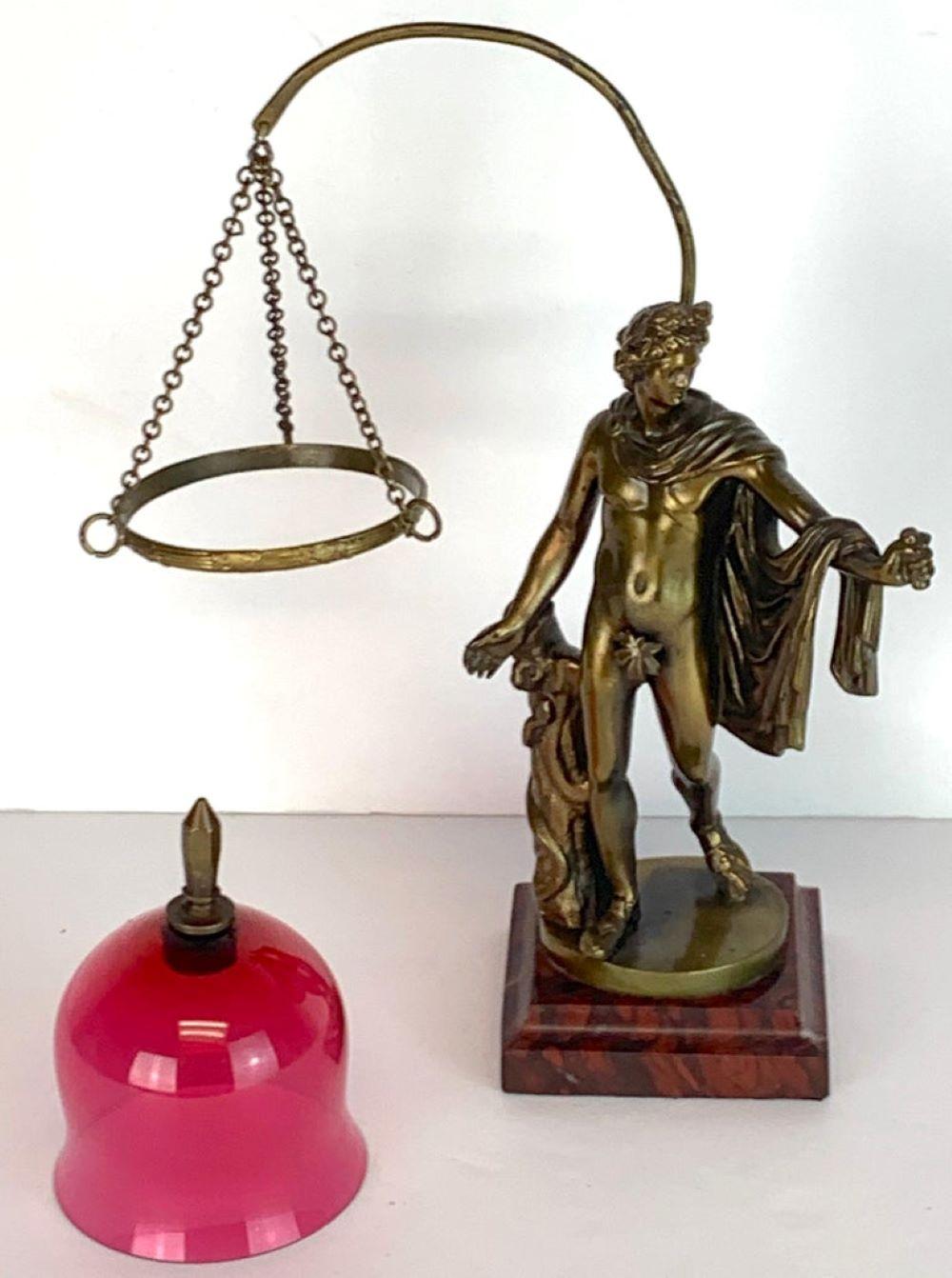 19th C. Grand Tour Bronze Apollo Belvedere After Leochares, Votive or Oil Lamp For Sale 4