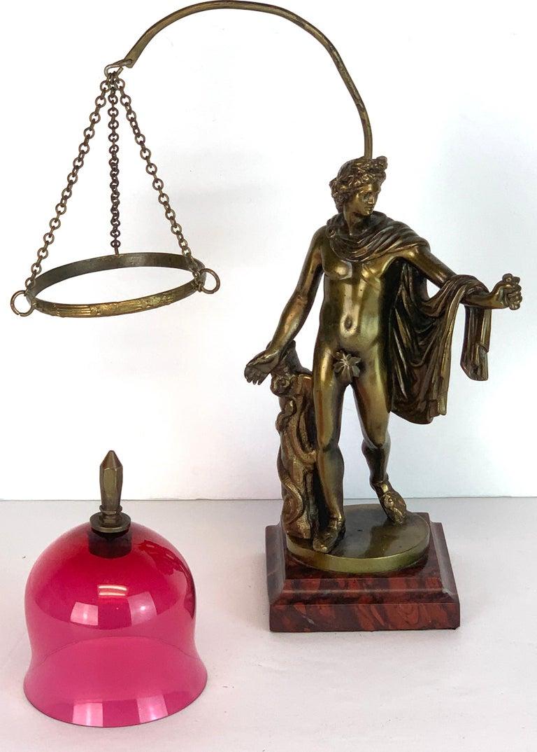 19th C. Grand Tour Bronze Apollo Belvedere After Leochares, Votive or Oil Lamp For Sale 5