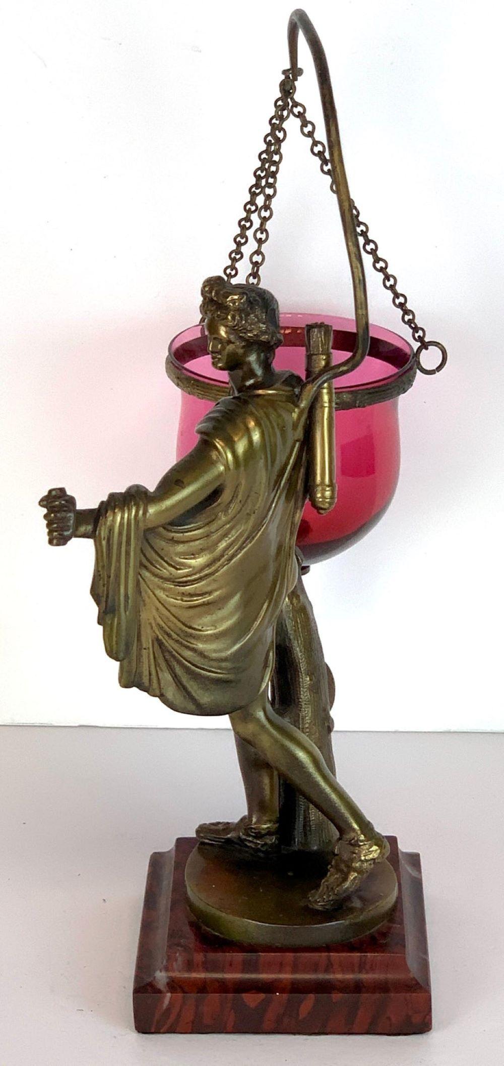 Cast 19th C. Grand Tour Bronze Apollo Belvedere After Leochares, Votive or Oil Lamp For Sale