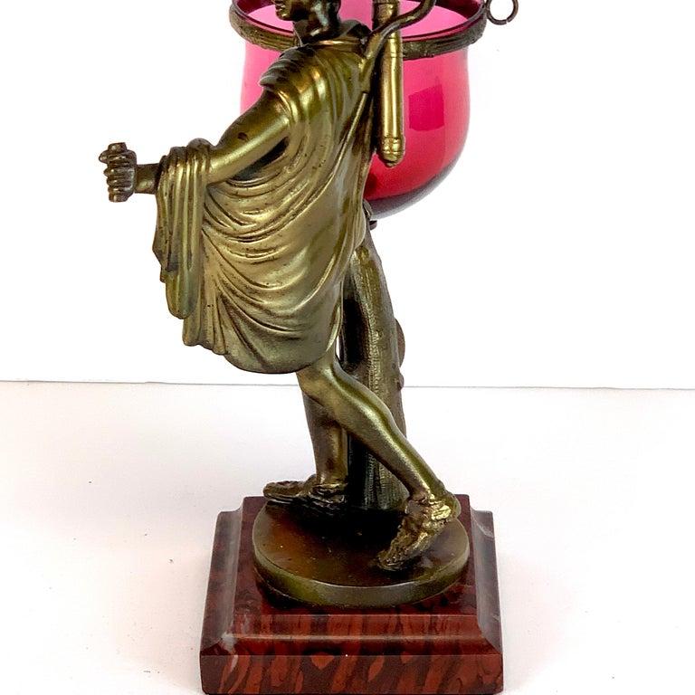19th Century 19th C. Grand Tour Bronze Apollo Belvedere After Leochares, Votive or Oil Lamp For Sale
