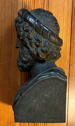 XIX sec. Busto da biblioteca in stile Grand Tour, in bronzo anticato, raffigurante Asclepio, dio della medicina