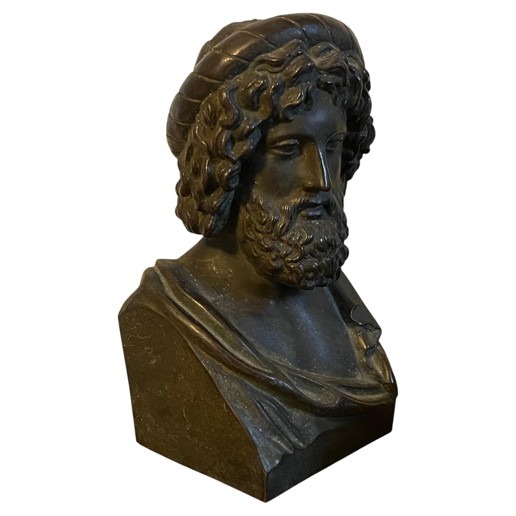 19th c. Grand Tour Classical Bronzed Library Bust of Asclepius God of Medicine For Sale