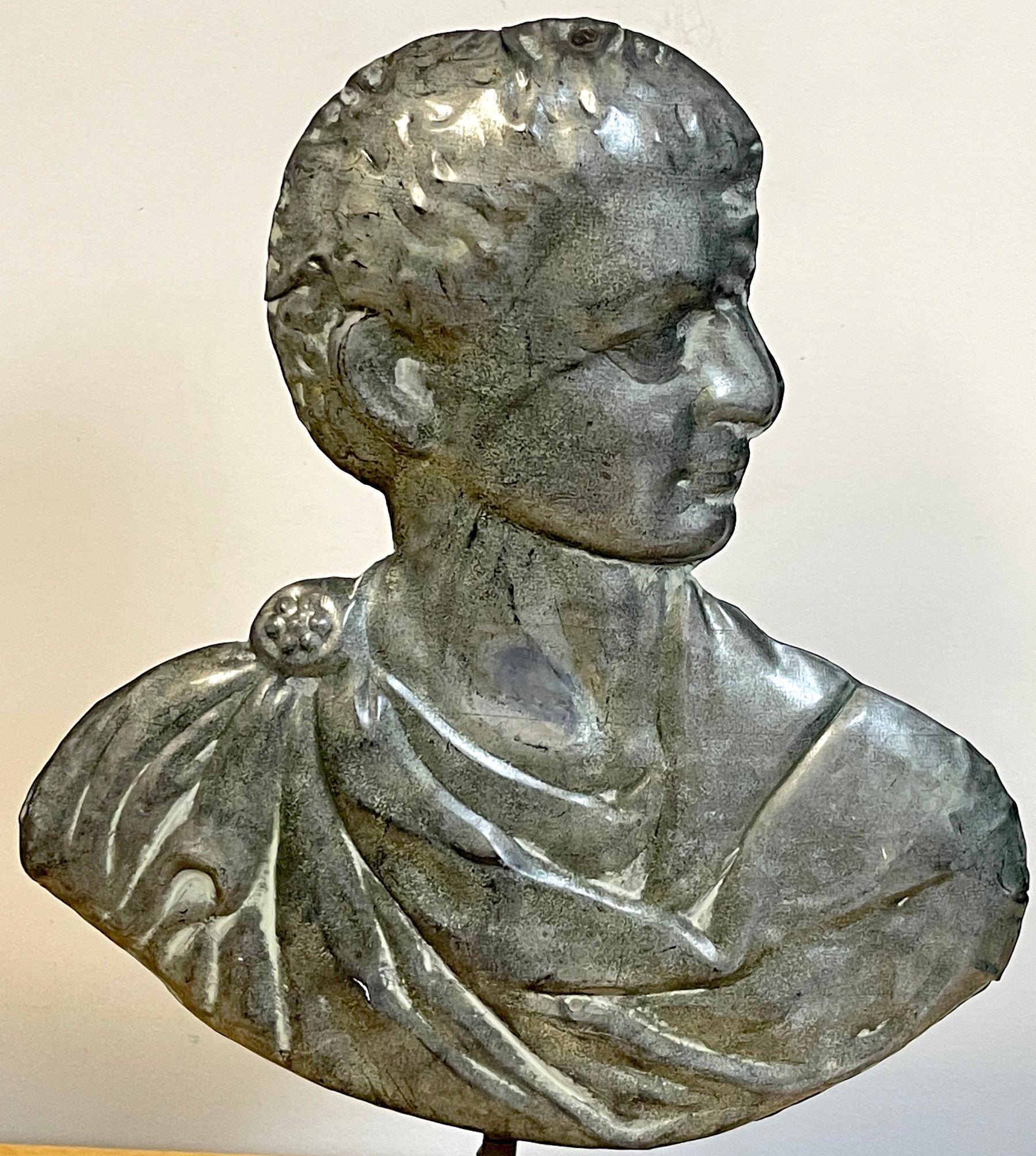 Polychromed 19th C Grand Tour Italian Tole Portrait Bust of a Roman Emperor