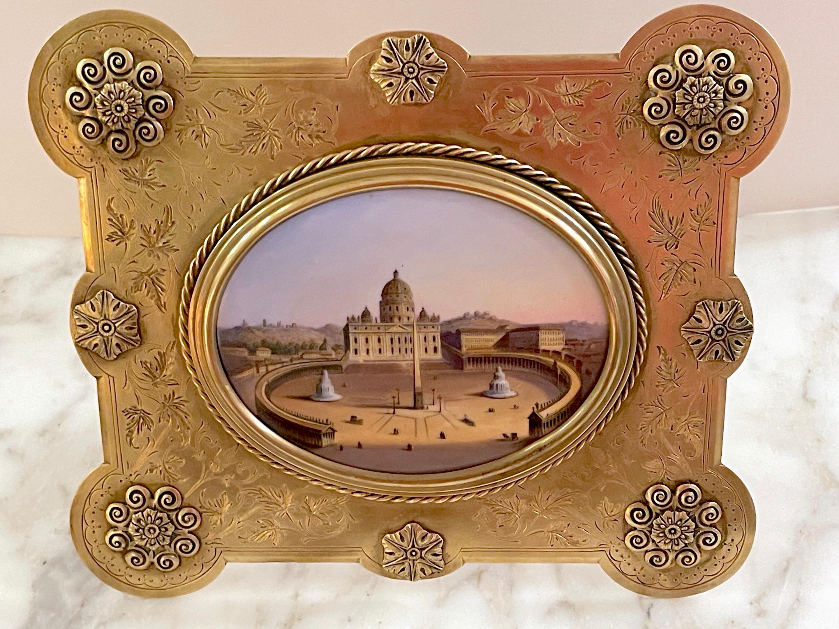 Peinture Grand Tour du 19e siècle sur porcelaine - Vue du Vatican/de la basilique Saint-Pétersbourg en vente 6