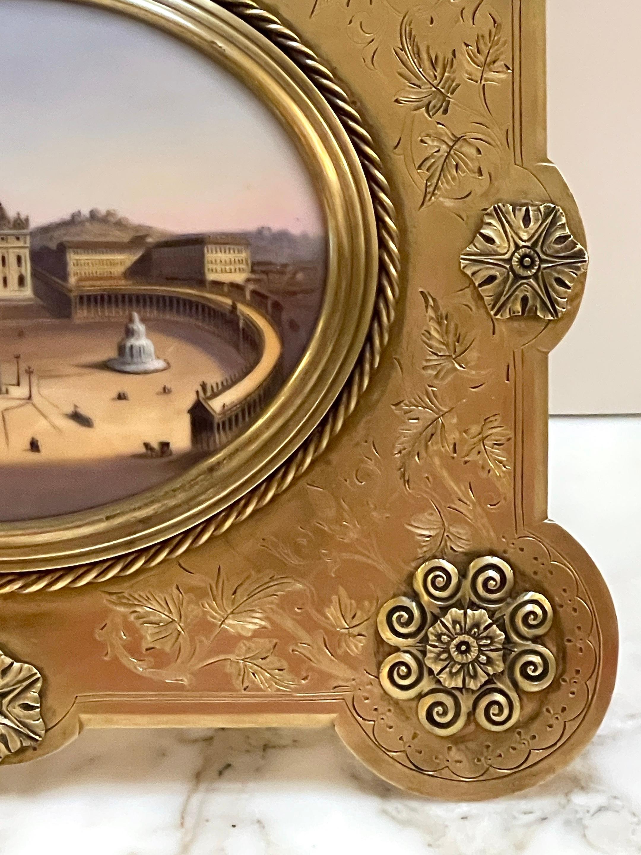 XIXe siècle Peinture Grand Tour du 19e siècle sur porcelaine - Vue du Vatican/de la basilique Saint-Pétersbourg en vente