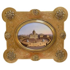 19th C Grand Tour Painting on Porcelain View of Vatican/St. Peter's Basilica