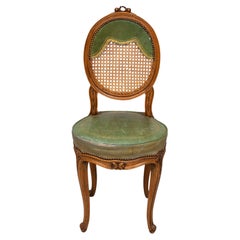 19th c., Green Leather Medallion chair  Louis xvi style France