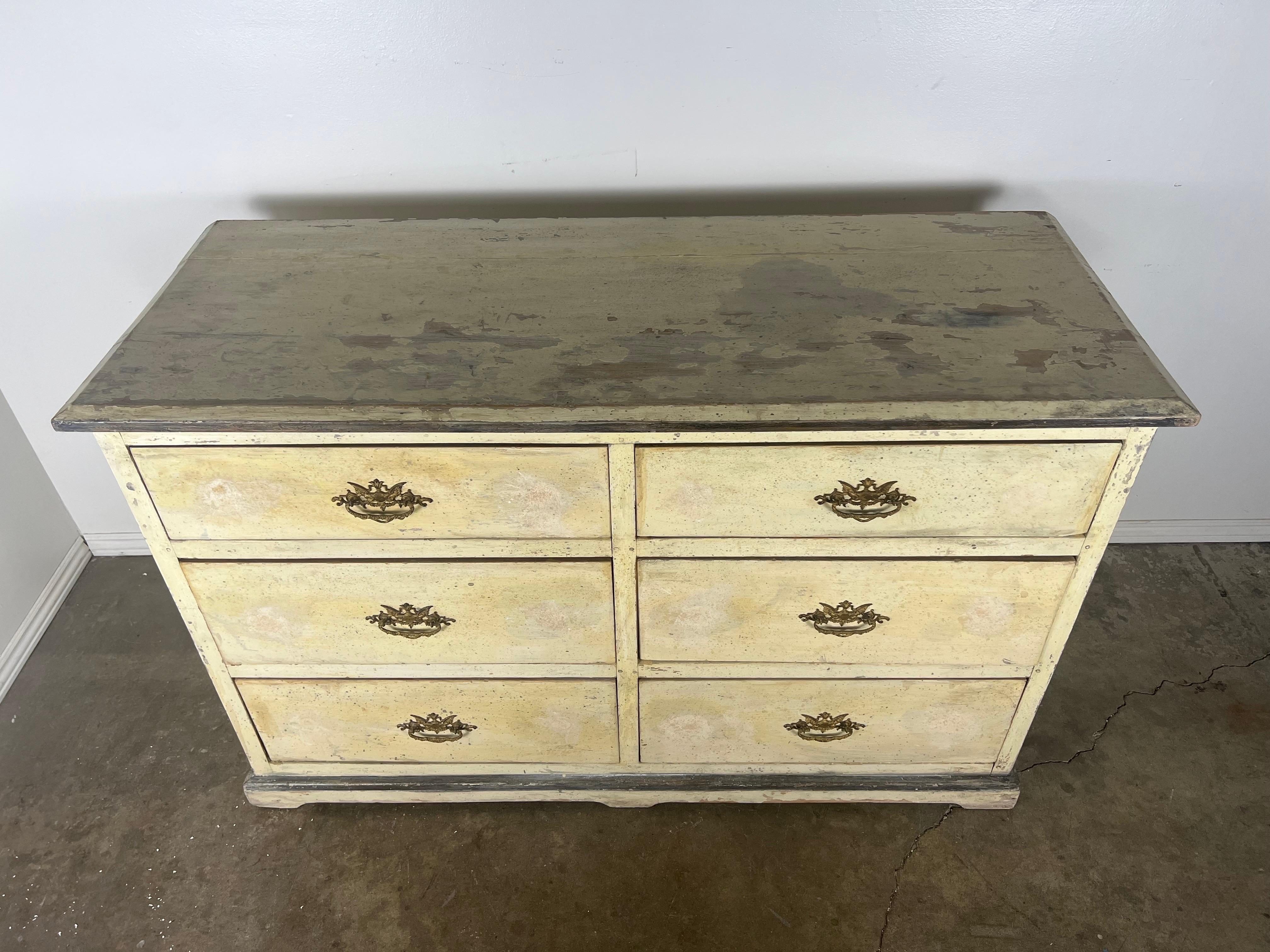 19th C. Gustavian Style Swedish Painted Chest of Drawers In Distressed Condition For Sale In Los Angeles, CA