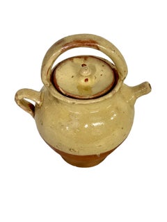 19th Century Half-Glazed Cream Water Cruche with Lid