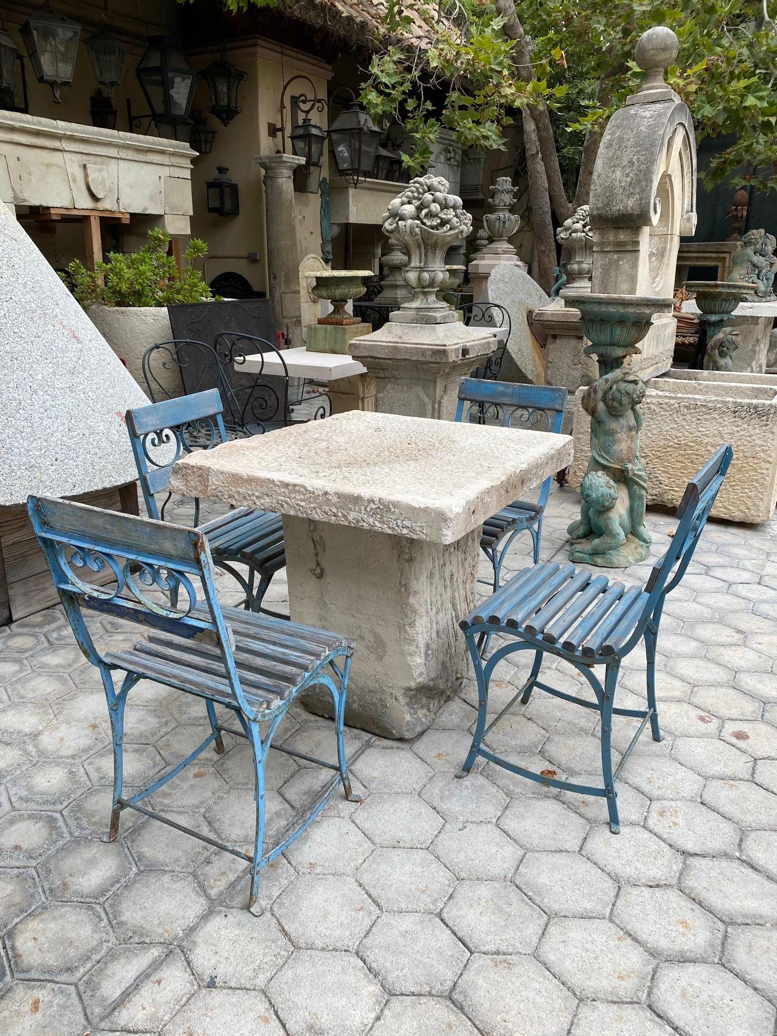 Limestone 19th Century Hand Carved Antique Stone Garden Coffee Outdoor Indoor Table Farm