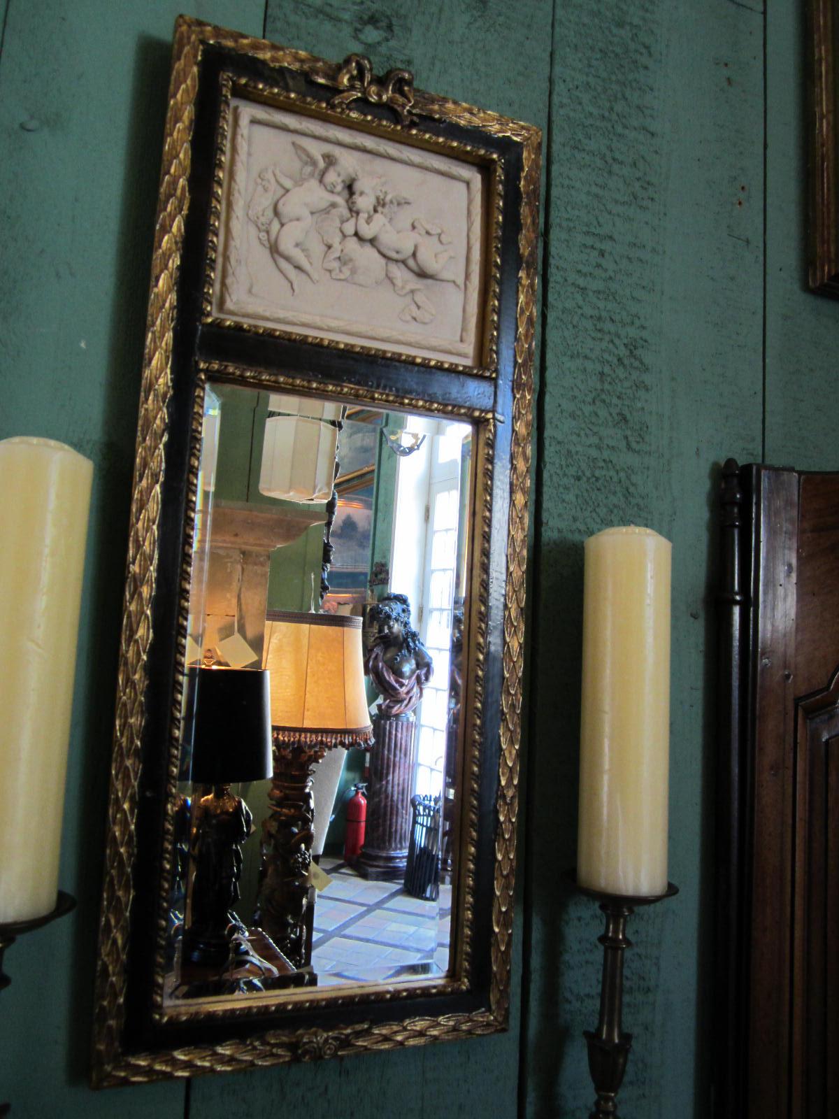 Hand Carved Wood & Stone Gilded Mantle Mirror Glass Decorative Antiques LA CA For Sale 2