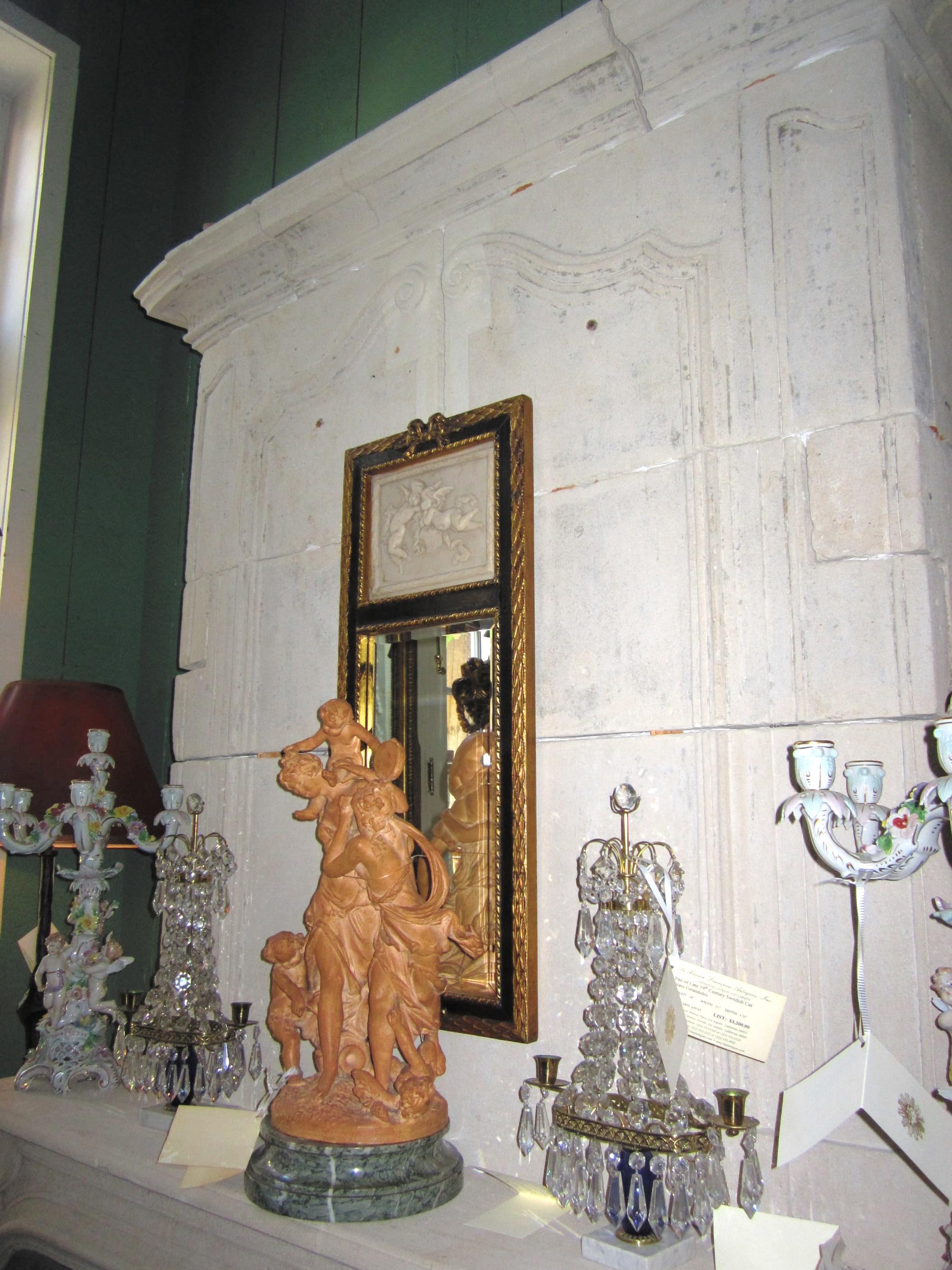 Bois sculpté à la main et pierre dorée Miroir de cheminée Verre décoratif Antiquités LA CA en vente 3
