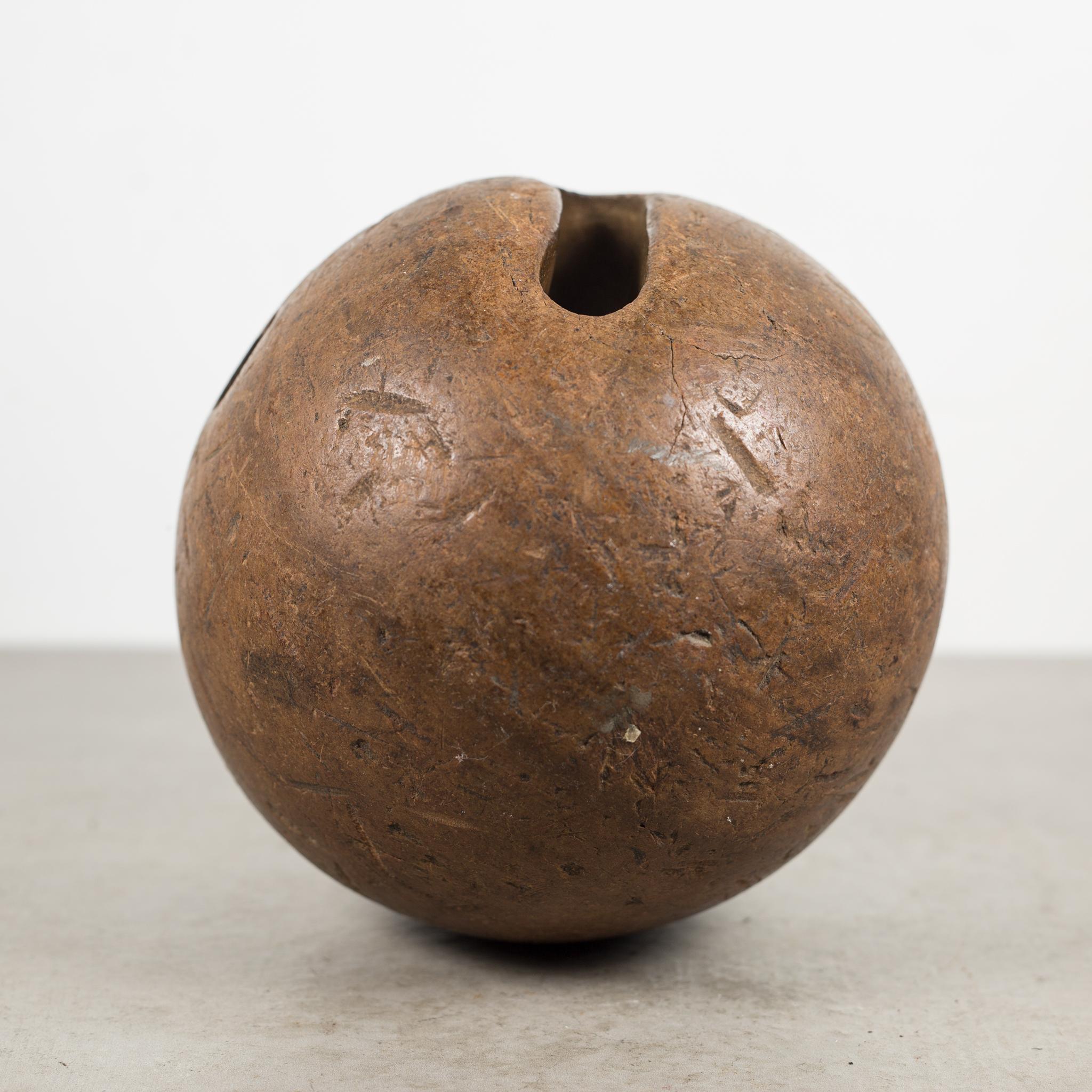About

An original hand carved Victorian bowling ball made of extremely hard Lingum vitae wood.

 Creator: Unknown.
 Date of manufacture: circa 1800s.
 Materials and techniques: Lignum vitae.
 Condition: Good. Wear consistent with age and