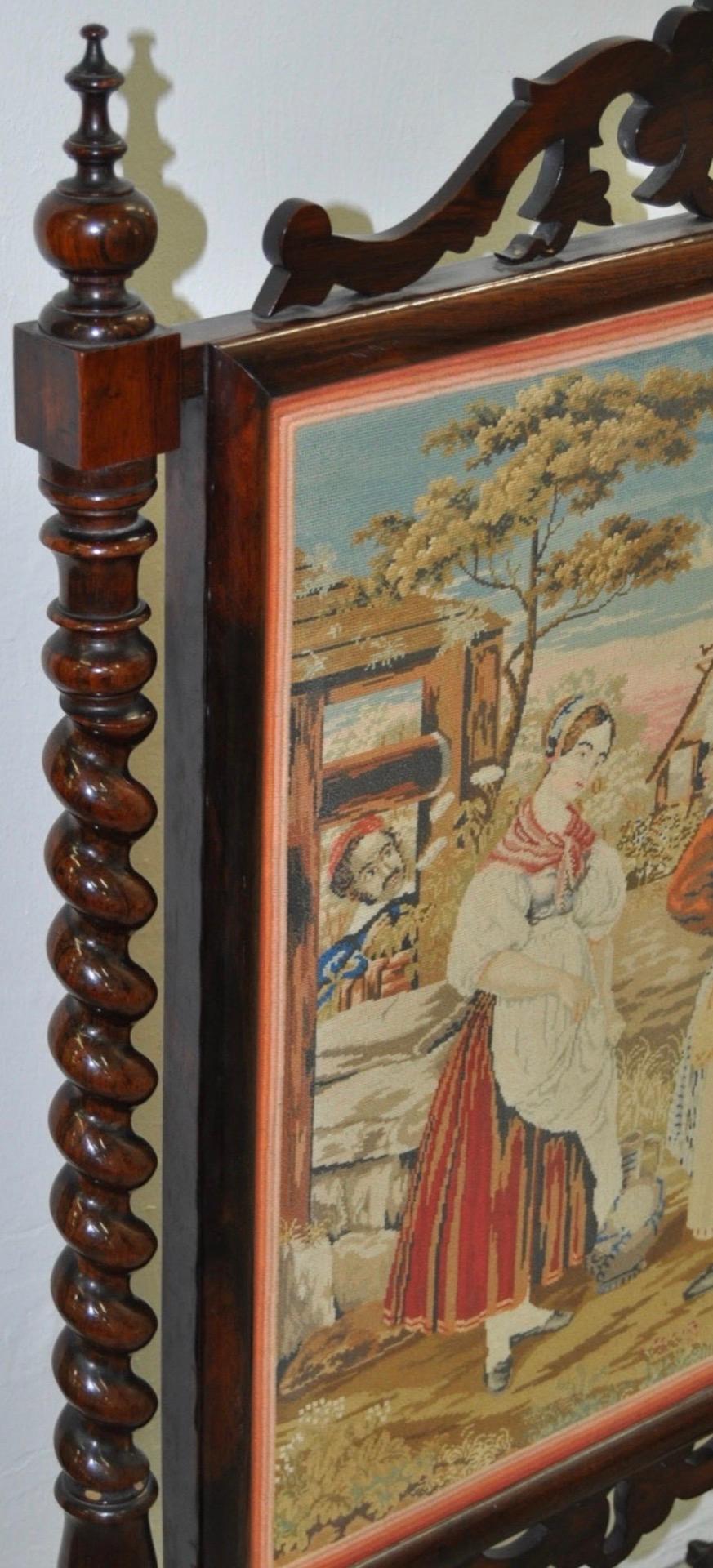 British 19th Century Hand Carved Mahogany and Petit Point Fire Screen