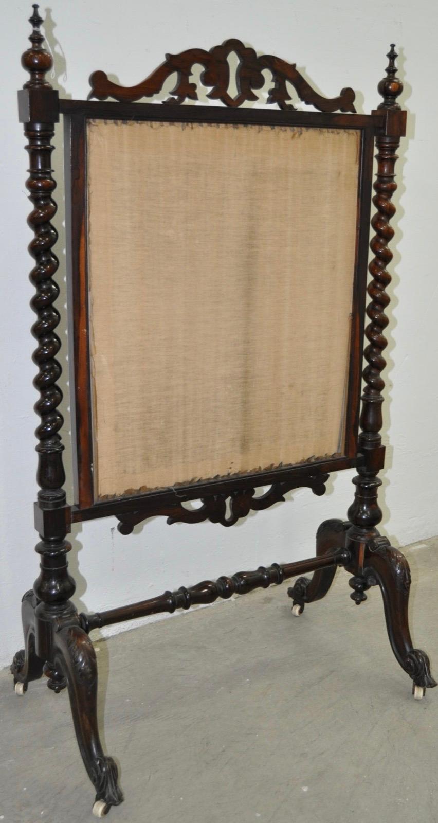 Hand-Carved 19th Century Hand Carved Mahogany and Petit Point Fire Screen