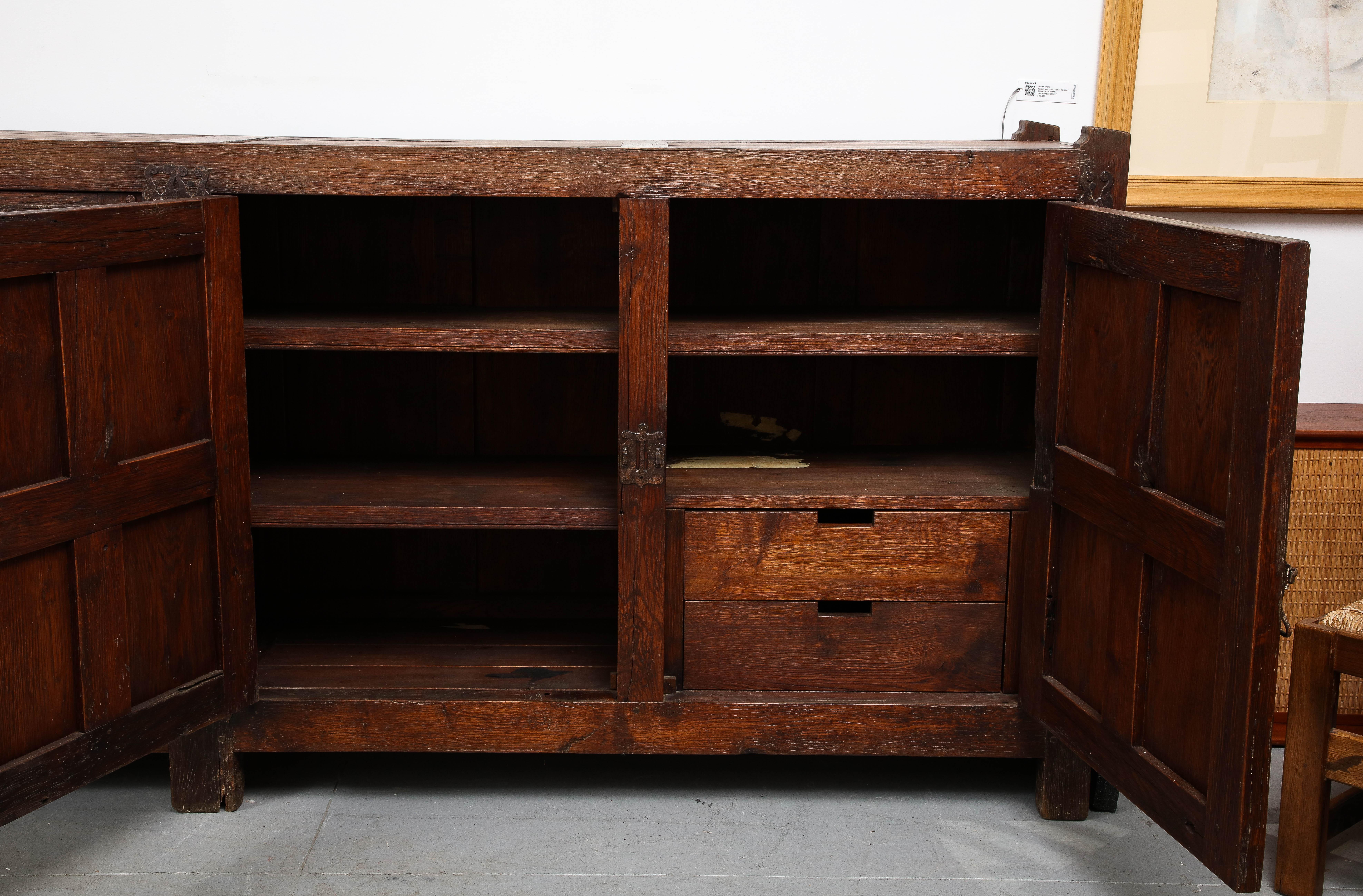 19th C. Hand Carved Oak Sideboard with Shelves/Drawers, Nunnery, France For Sale 4
