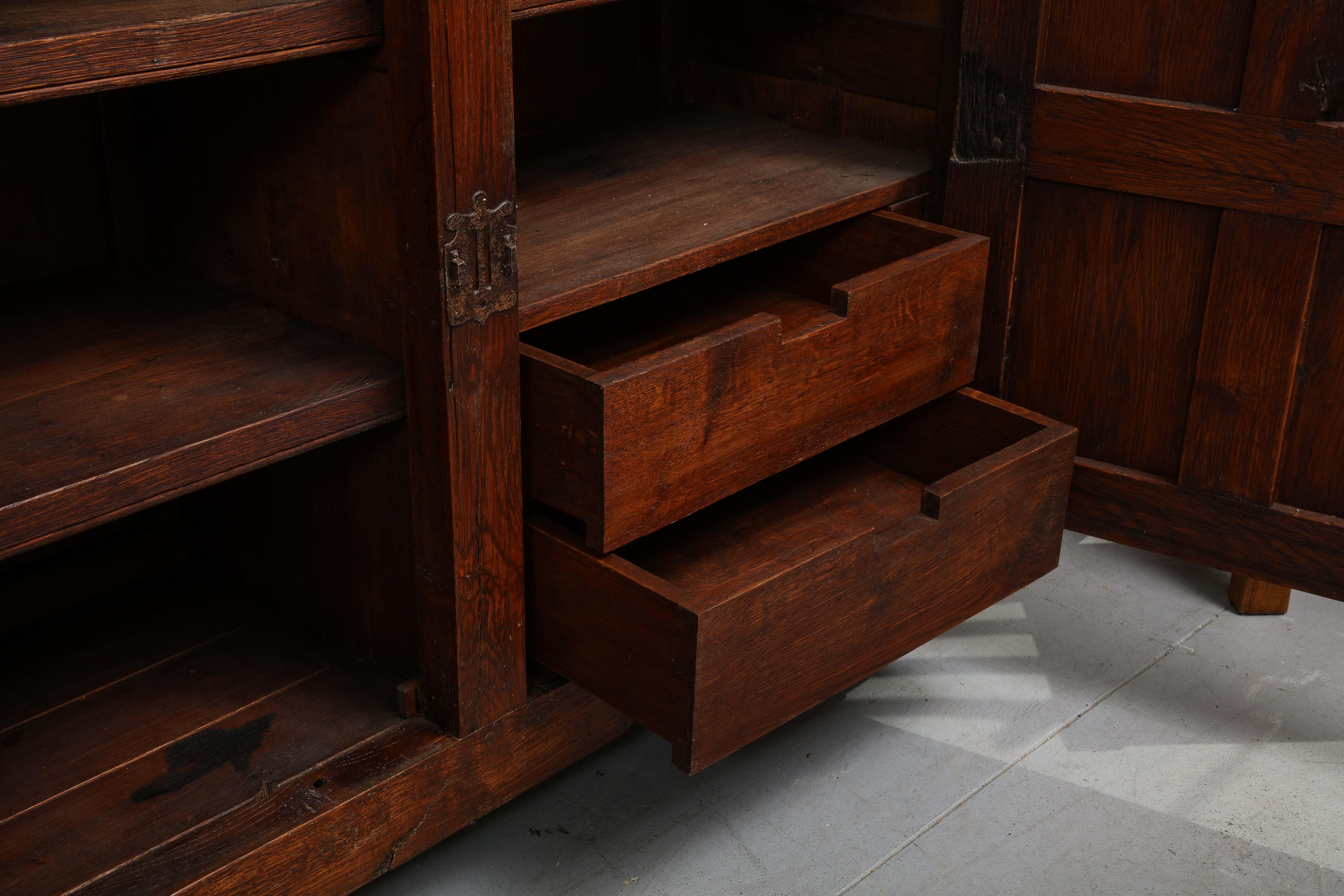 19th C. Hand Carved Oak Sideboard with Shelves/Drawers, Nunnery, France For Sale 5