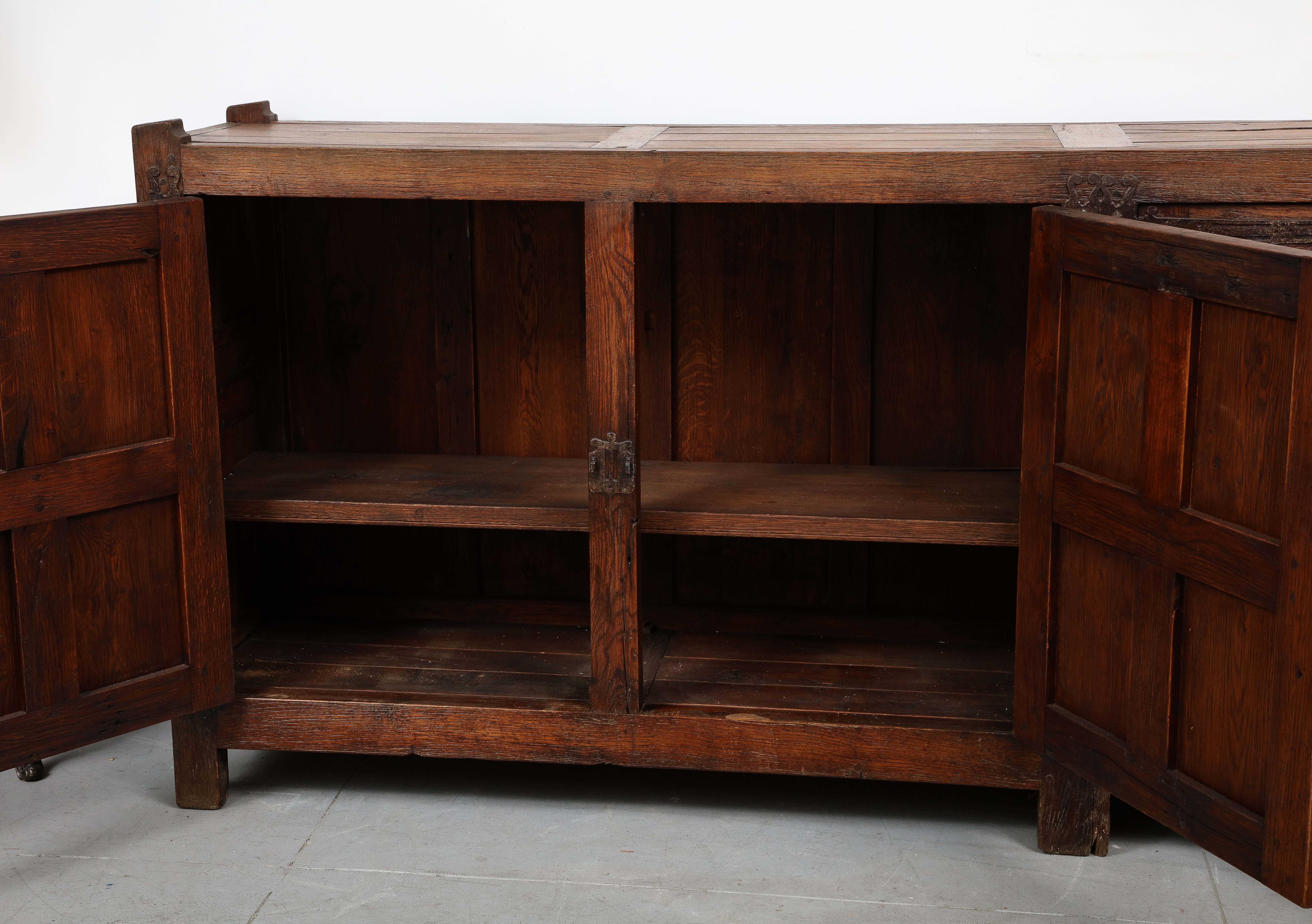 19th C. Hand Carved Oak Sideboard with Shelves/Drawers, Nunnery, France For Sale 6