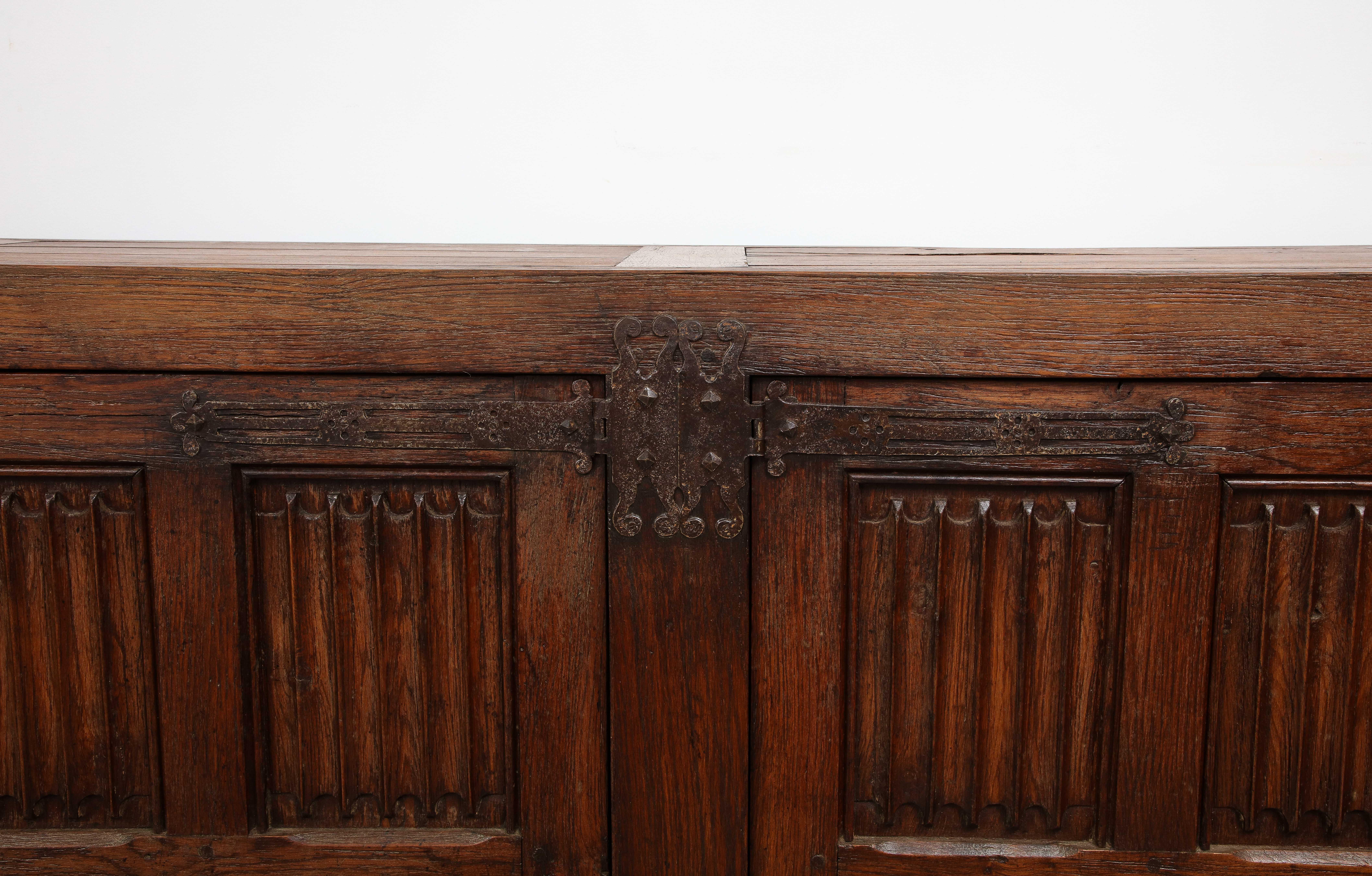 19th C. Hand Carved Oak Sideboard with Shelves/Drawers, Nunnery, France For Sale 7