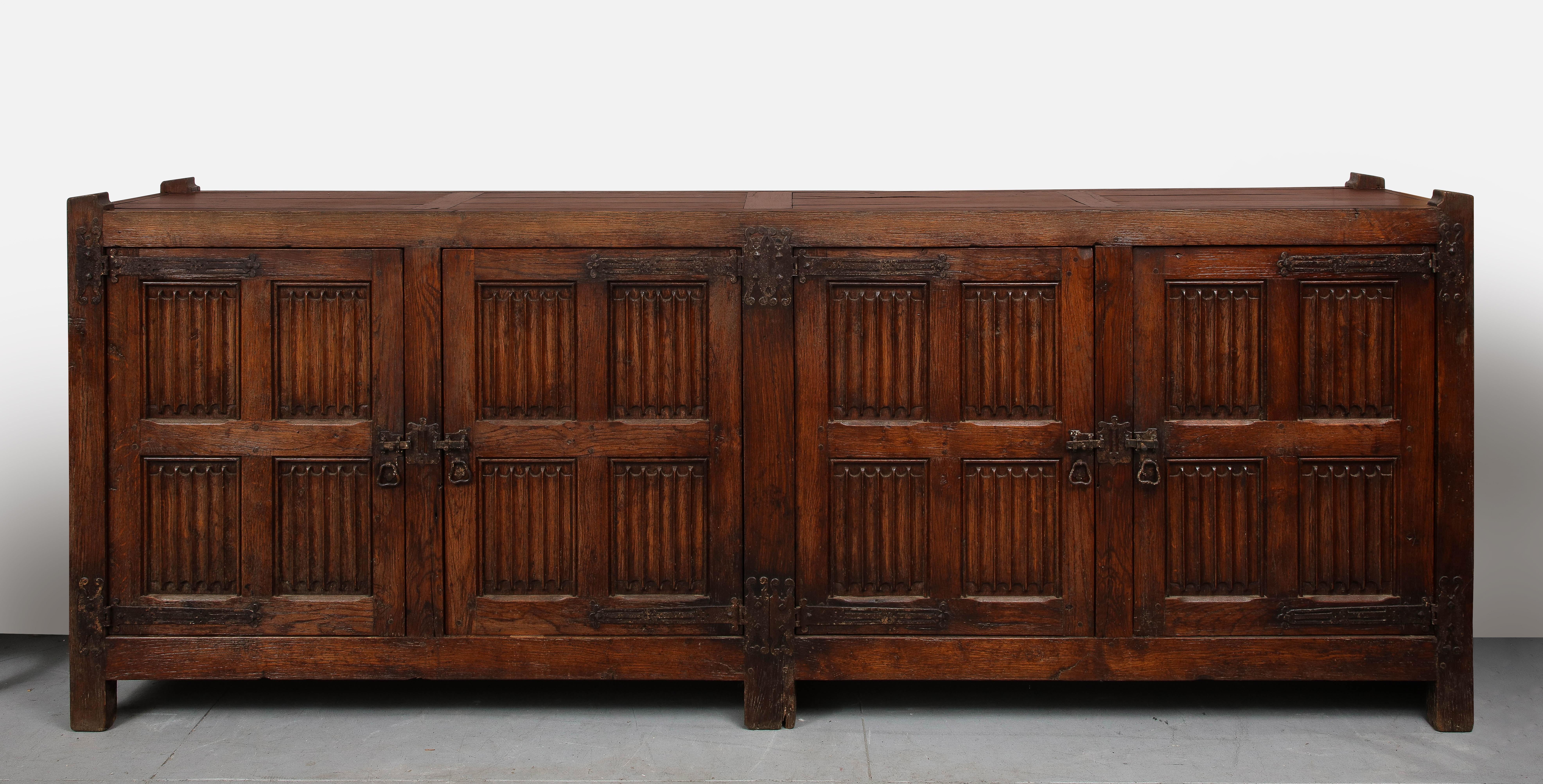 Renaissance Revival 19th C. Hand Carved Oak Sideboard with Shelves/Drawers, Nunnery, France For Sale