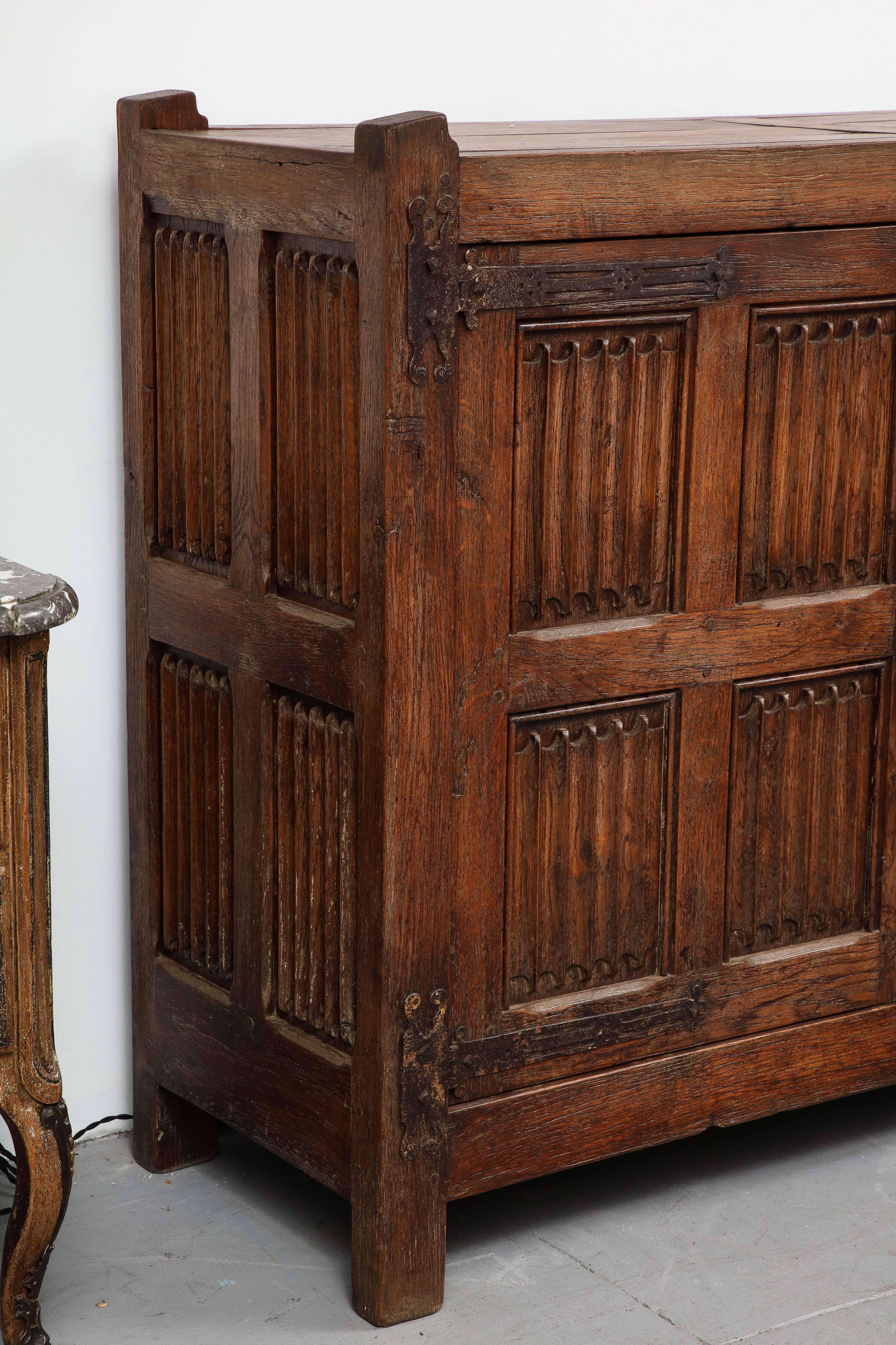 French 19th C. Hand Carved Oak Sideboard with Shelves/Drawers, Nunnery, France For Sale