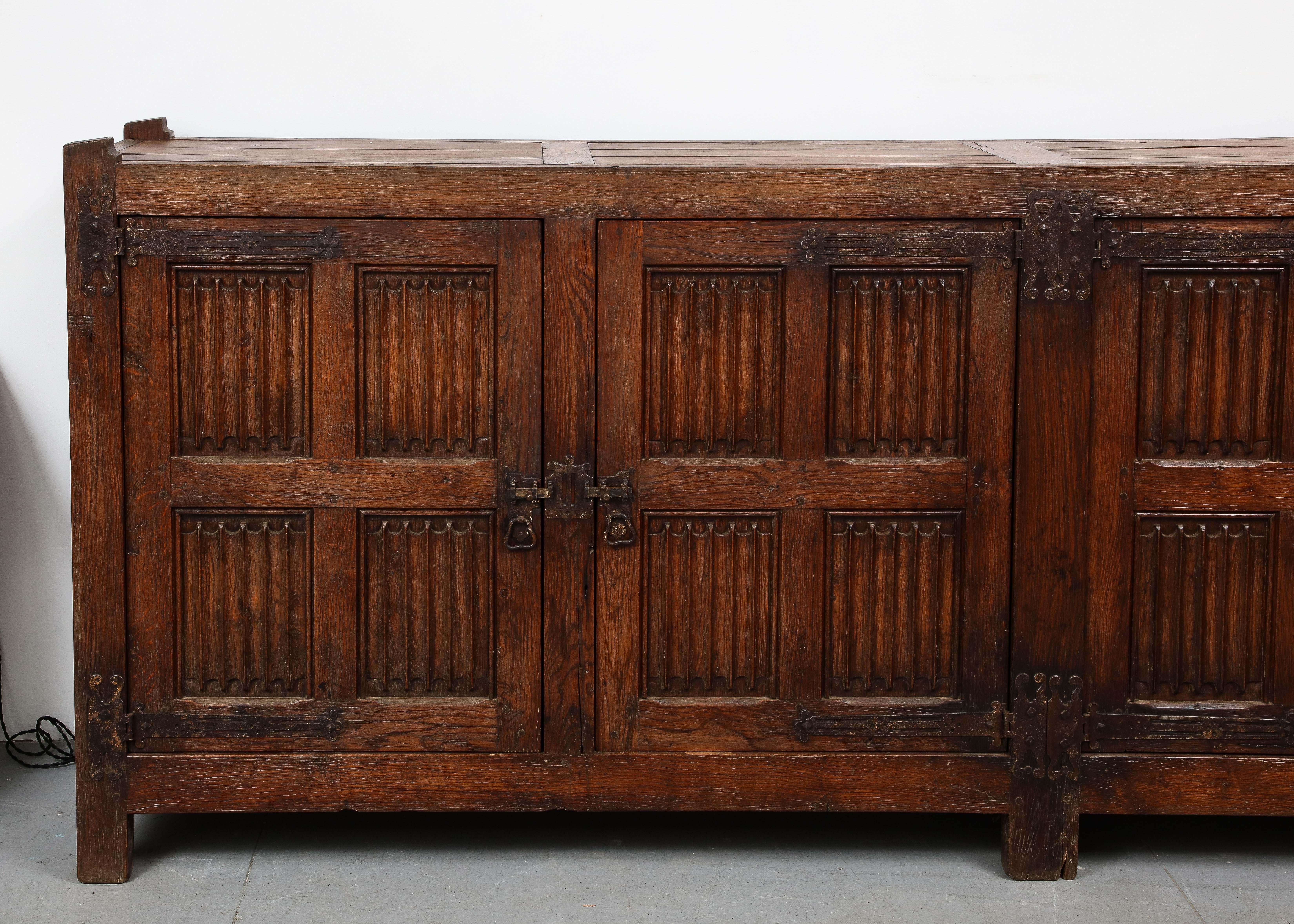 Hand-Carved 19th C. Hand Carved Oak Sideboard with Shelves/Drawers, Nunnery, France For Sale