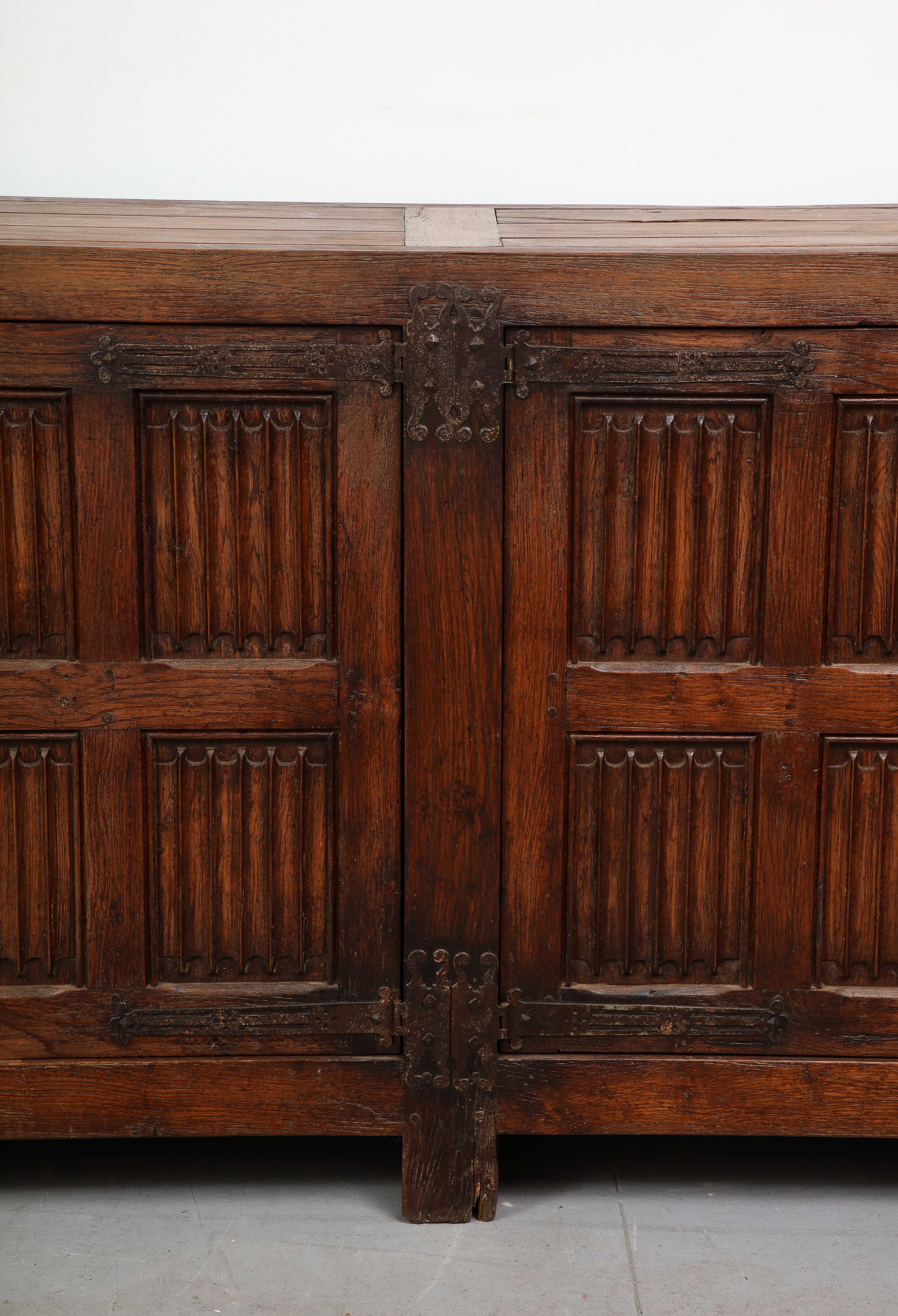 19th C. Hand Carved Oak Sideboard with Shelves/Drawers, Nunnery, France In Good Condition For Sale In Brooklyn, NY
