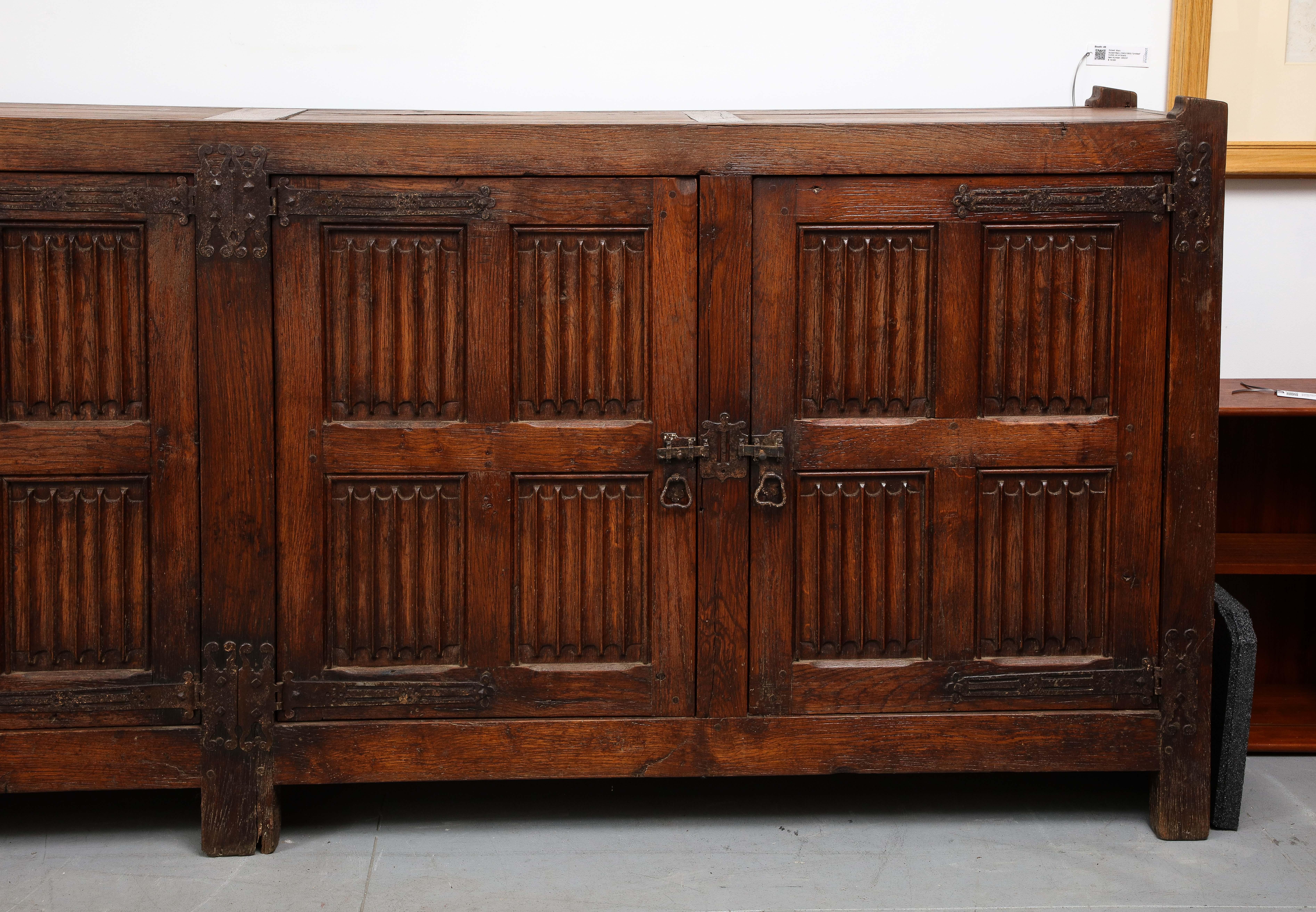 19th Century 19th C. Hand Carved Oak Sideboard with Shelves/Drawers, Nunnery, France For Sale