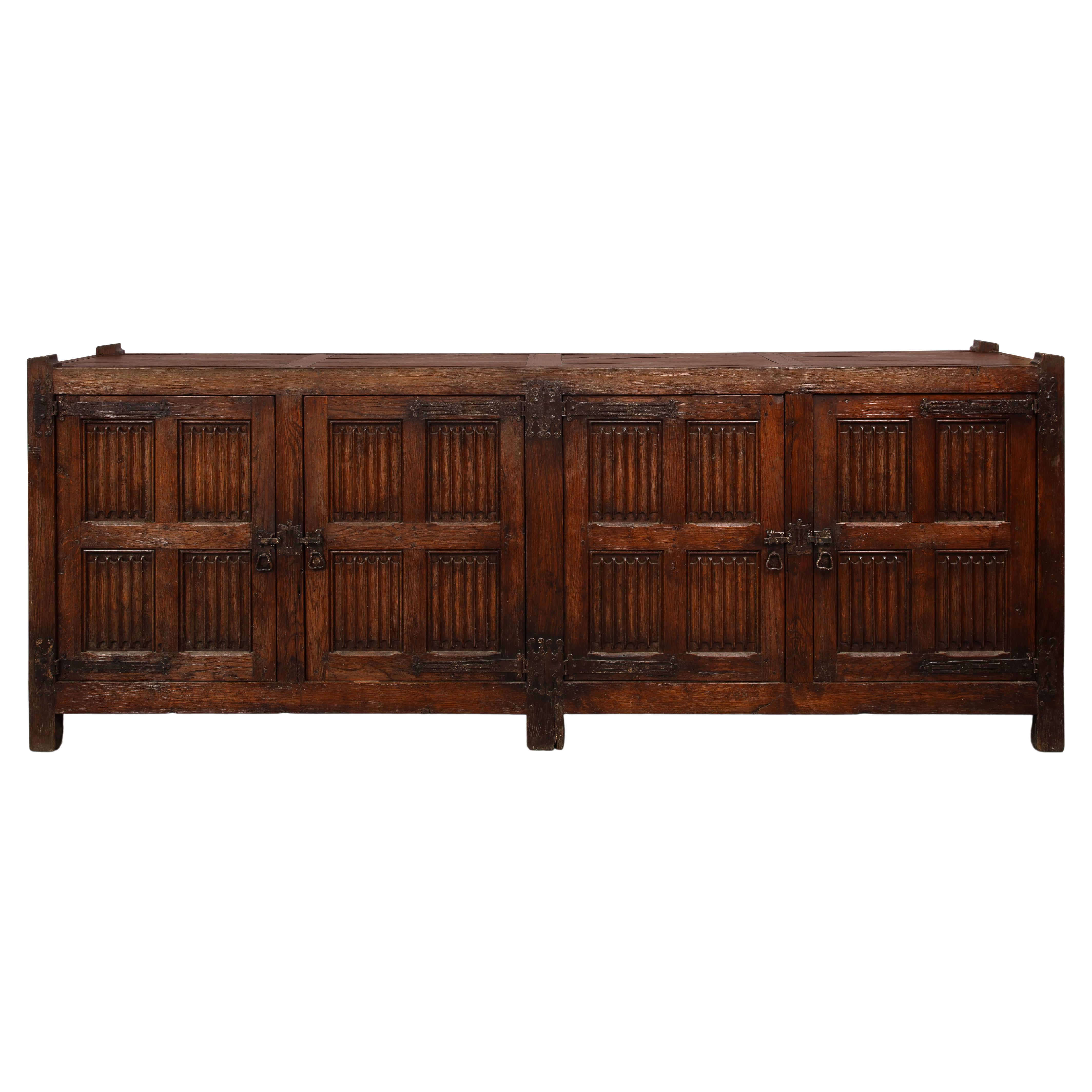 19th C. Hand Carved Oak Sideboard with Shelves/Drawers, Nunnery, France For Sale