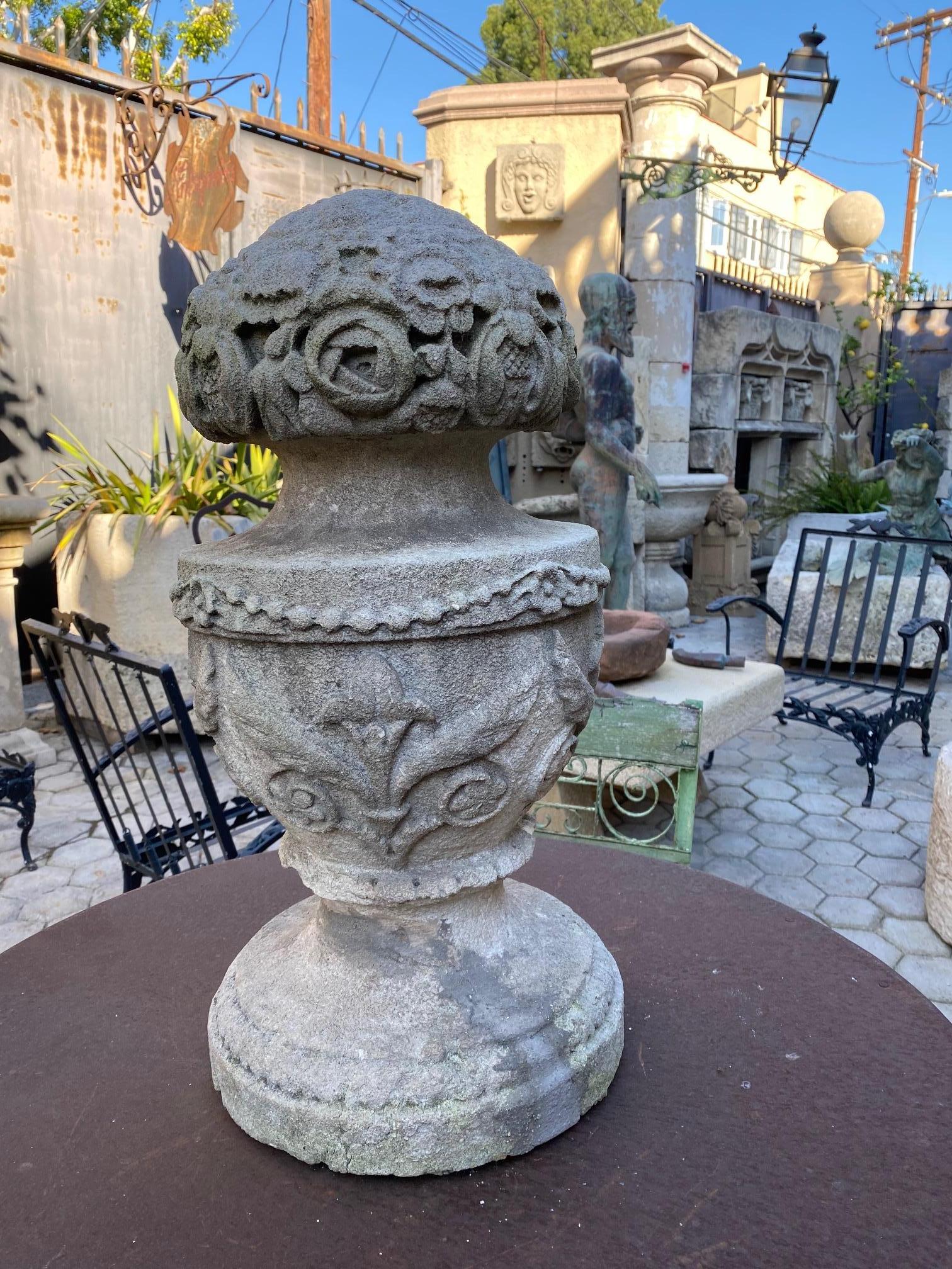French Hand Carved Stone Finial Decorative Architectural Element Urn Antiques landscape For Sale