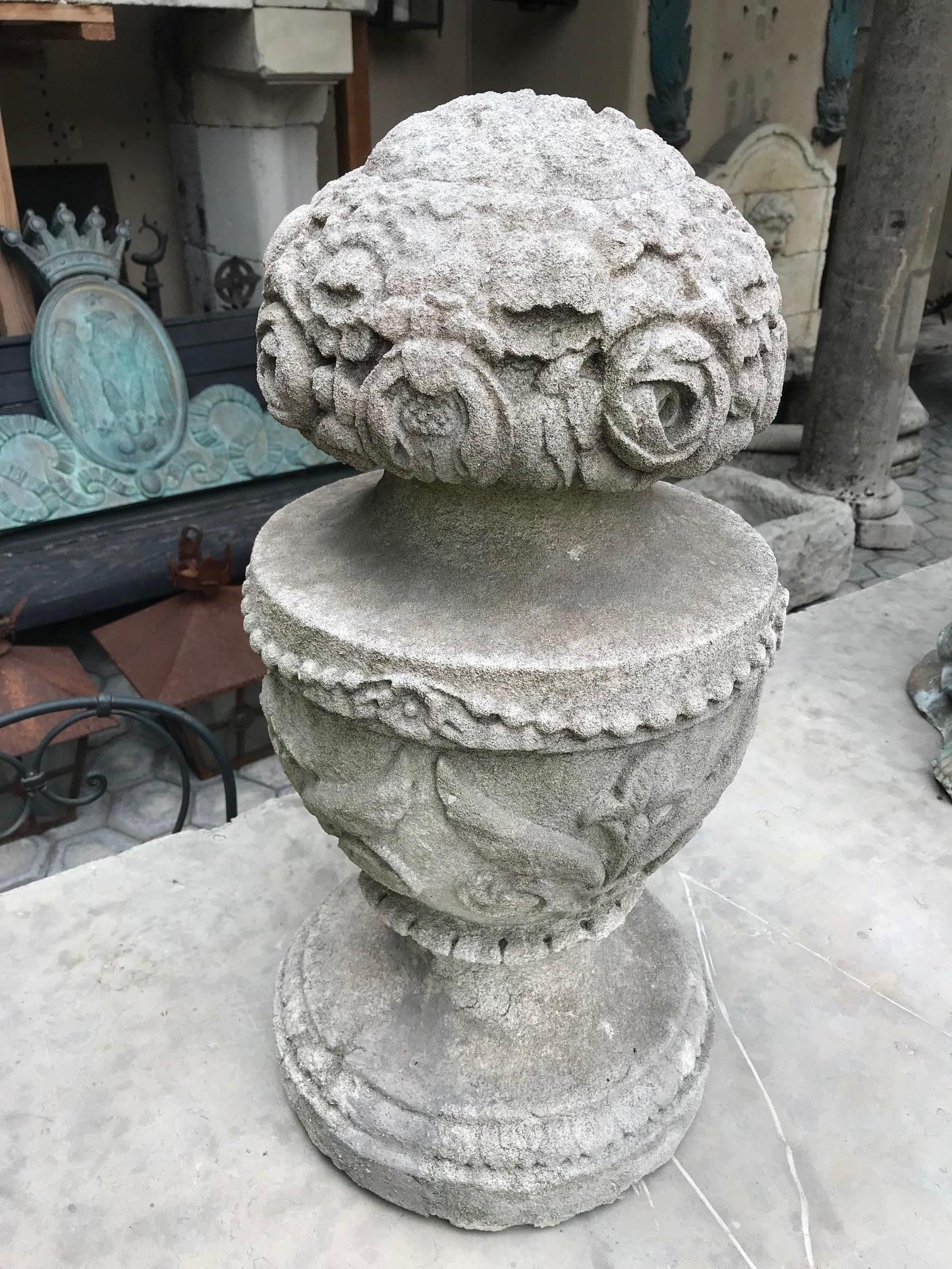 19th Century Hand Carved Stone Finial Decorative Architectural Element Urn Antiques landscape For Sale