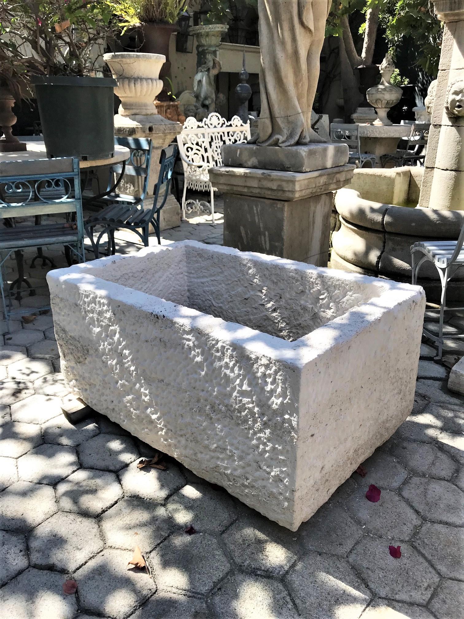 Hand Carved Stone Fountain Basin Sink Container Trough Planter Antique In Good Condition In West Hollywood, CA