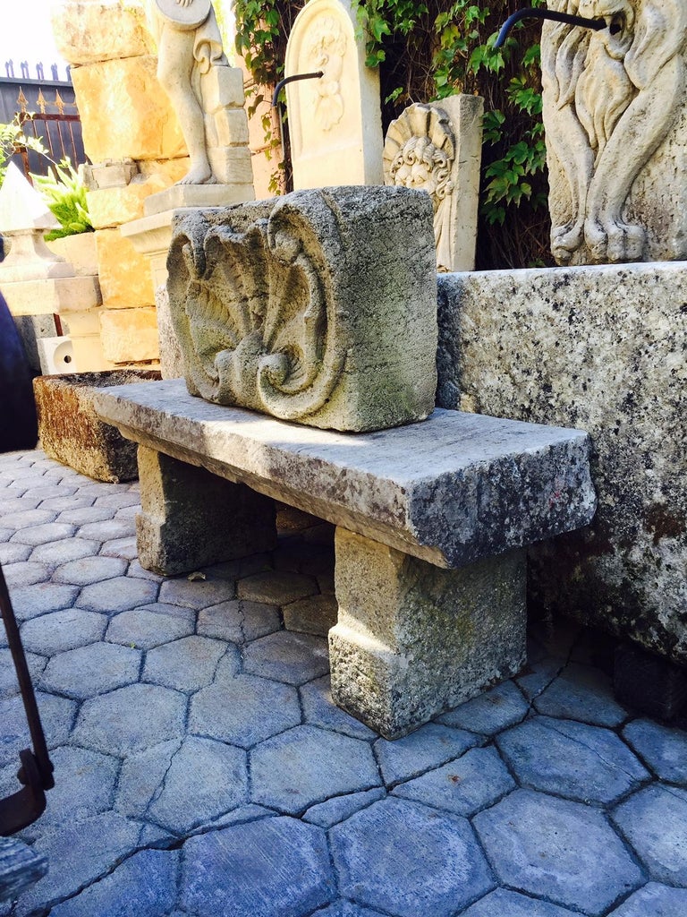 Hand Carved Stone Garden Bench Seat Decorative Element Provence Antique