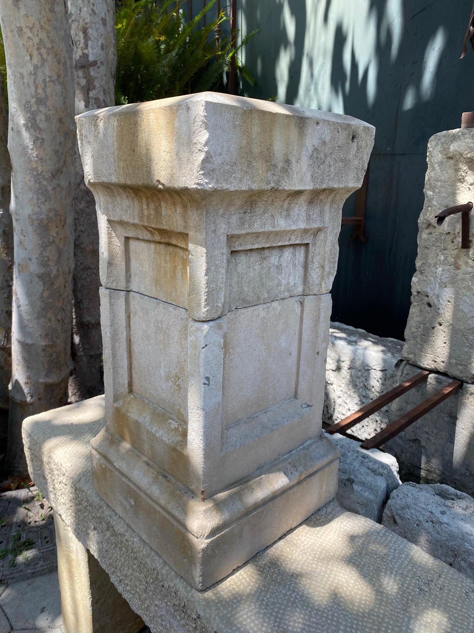 Hand-Carved Hand Carved Stone Pedestal Column Post Base Block Antiques Los Angeles CA