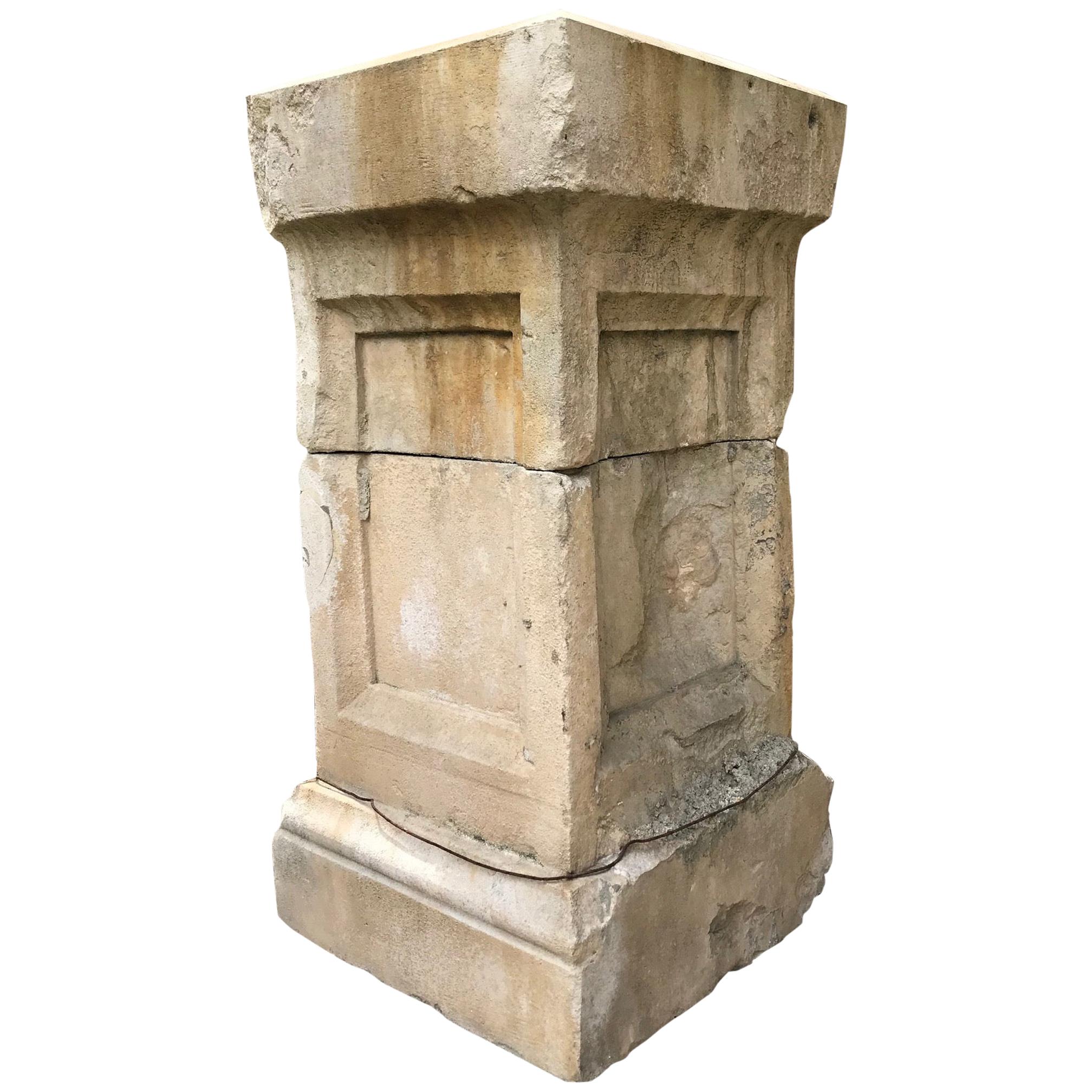 Hand Carved Stone Pedestal Column Post Base Block Antiques Los Angeles CA